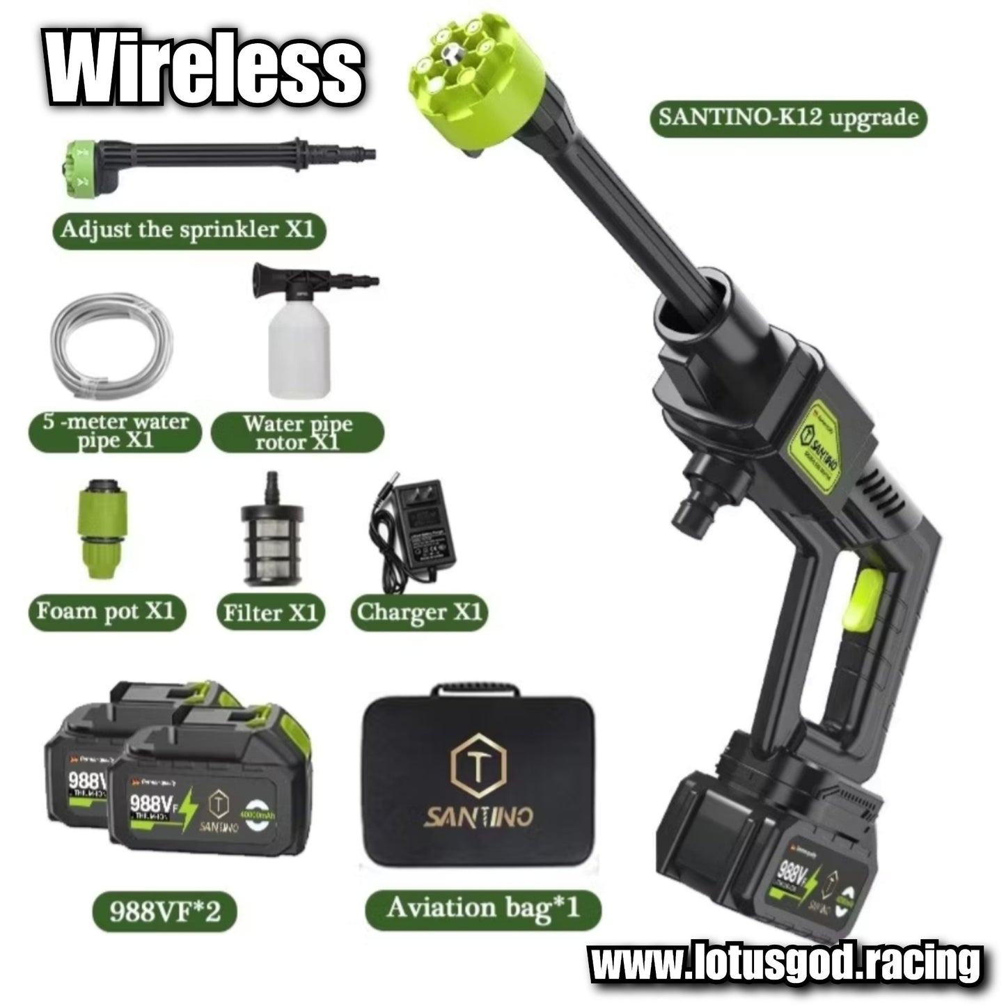 1800w Germany Wizard Stage Wireless Portable Bucket Water Jet 18 Bars High Pressure Wash Machine Spray Gun Cleaner Tool For Pail Suction + 2 Rechargeable Battery + Black Carrying Case Box