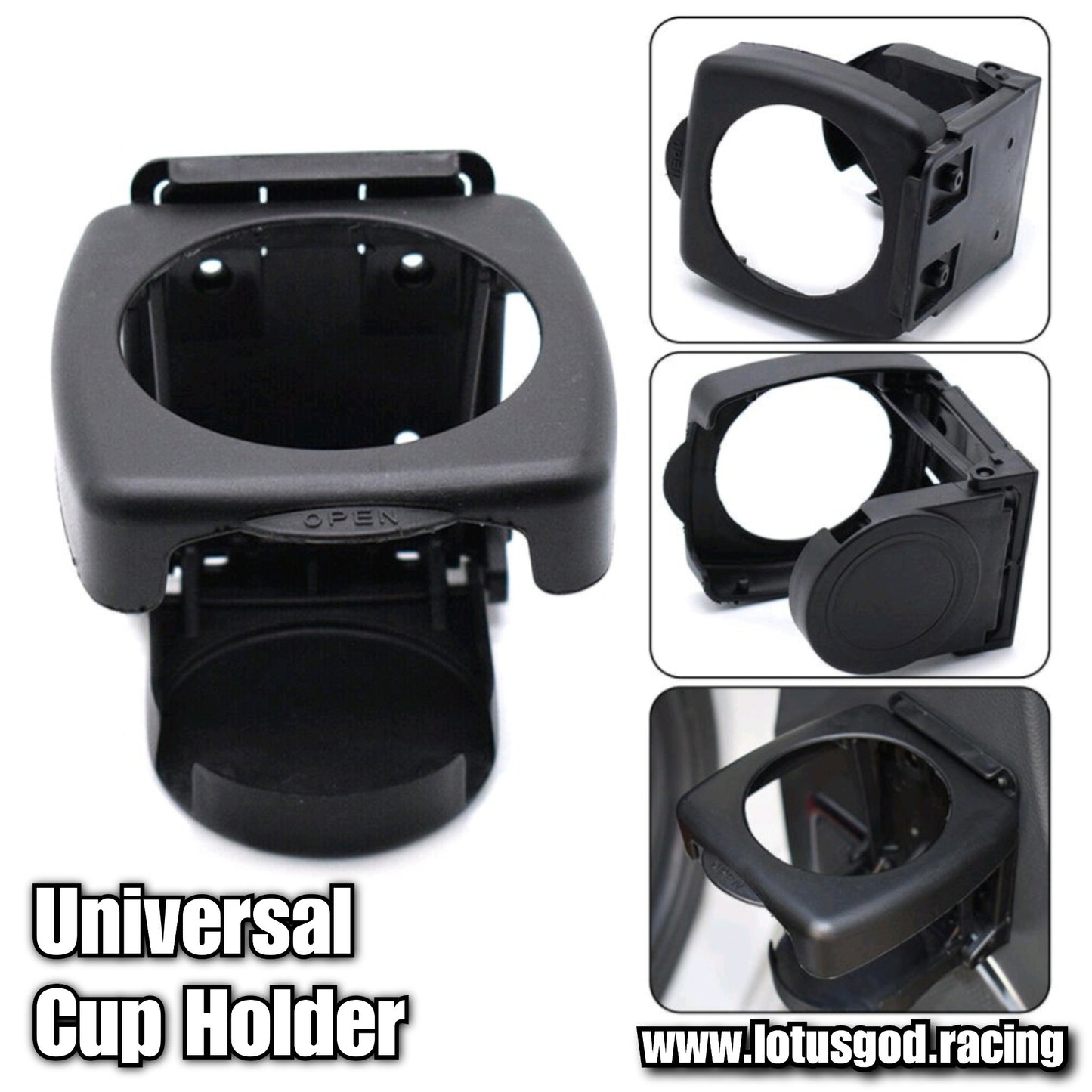 Universal Flat Surface Drill Or Double Sided Tape Drinks Organizer Door Dash Black Folding Cup Holder Expander Adapter For Car Lorry Van Pick Up Etc