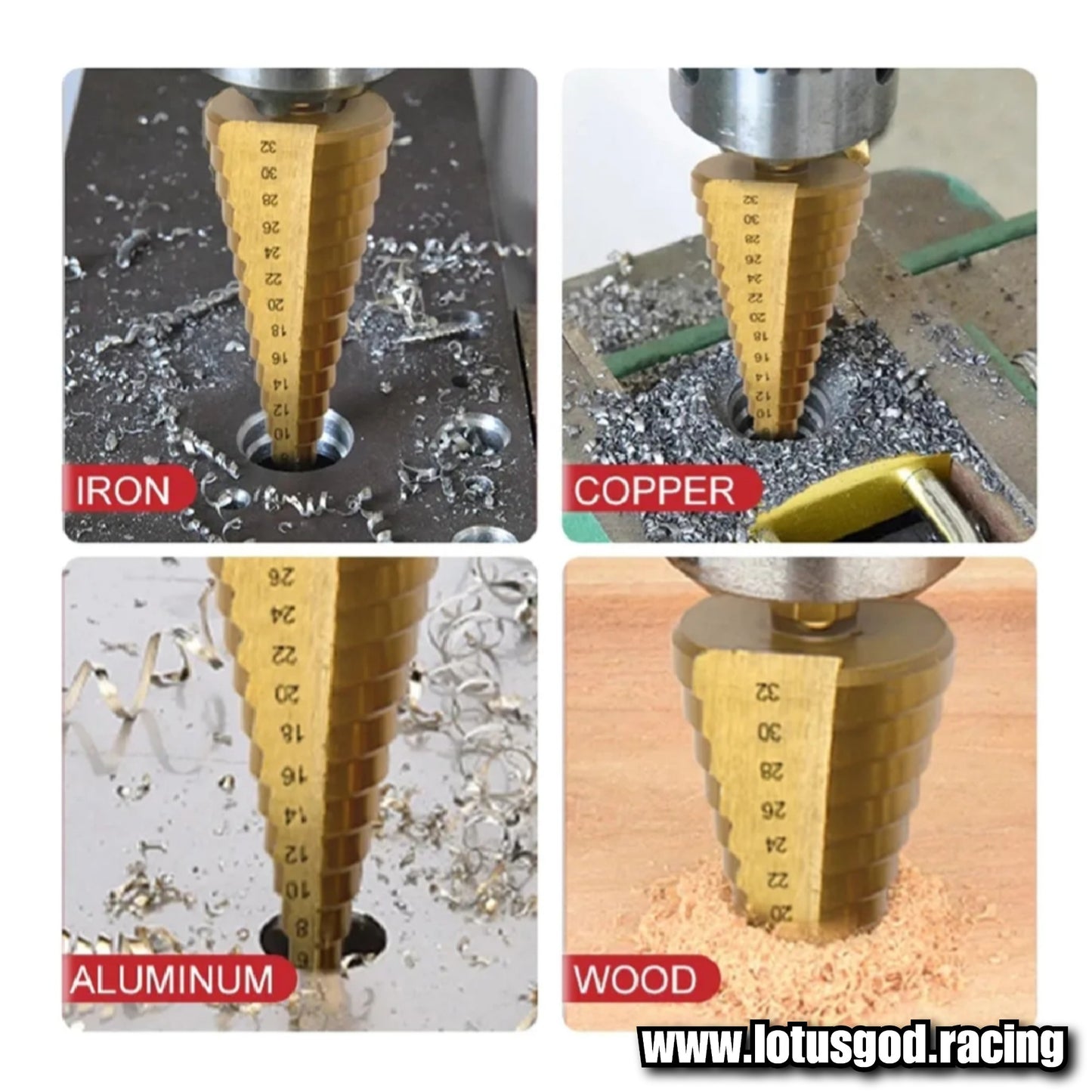 Titanium Gold Step Down Round Hole Opener Core Saw Serrated Drill Bit Set For Wood Metal Milling Bodykit Cutter 4-12mm | 4-20mm | 4-32mm | 3/6/8mm (6 Pieces)