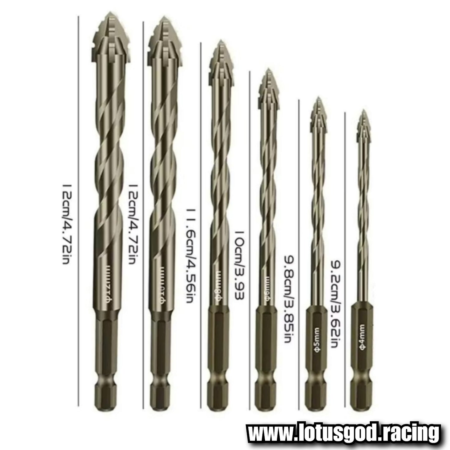 Titanium Eccentric 3mm | 4mm | 5mm | 6mm | 8mm | 10mm | 12mm Drill Bits Set for Tile Brick Glass Plastic Fiberglass Bodykit Bumper Porcelain Ceramic Masonry Wall Wood (7 Pieces)