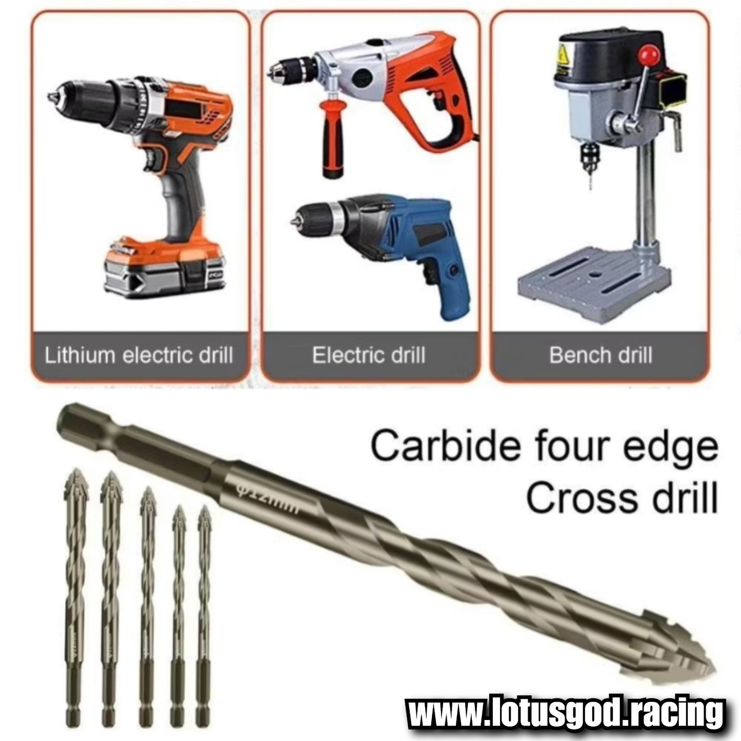 Titanium Eccentric 3mm | 4mm | 5mm | 6mm | 8mm | 10mm | 12mm Drill Bits Set for Tile Brick Glass Plastic Fiberglass Bodykit Bumper Porcelain Ceramic Masonry Wall Wood (7 Pieces)
