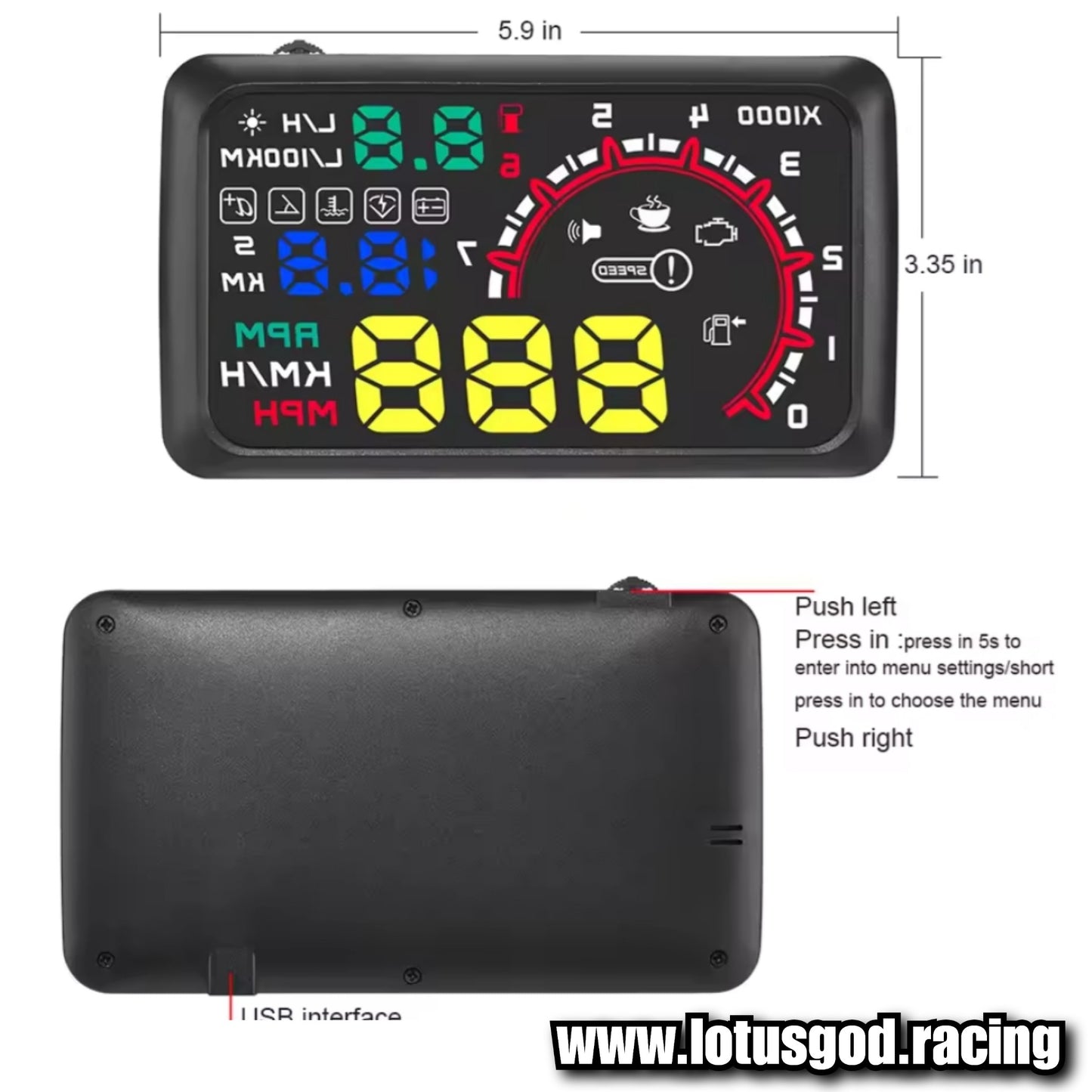 6'' Inch Big Display OBD2 Hud Head Up Obd Display A8 VSD Digital Speedometer Windscreen Speed Glass Projector With Speed Water Temp RPM Alarm Etc