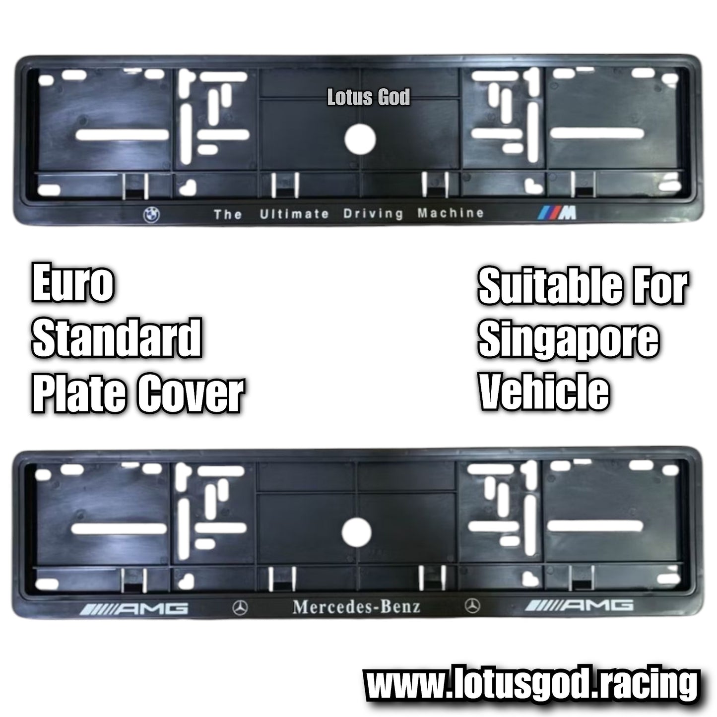 Black Singapore Euro Licence Plate Cover Long Frame For Bmw X Mercedes Benz Amg Car and All Vehicles (2 Pieces)