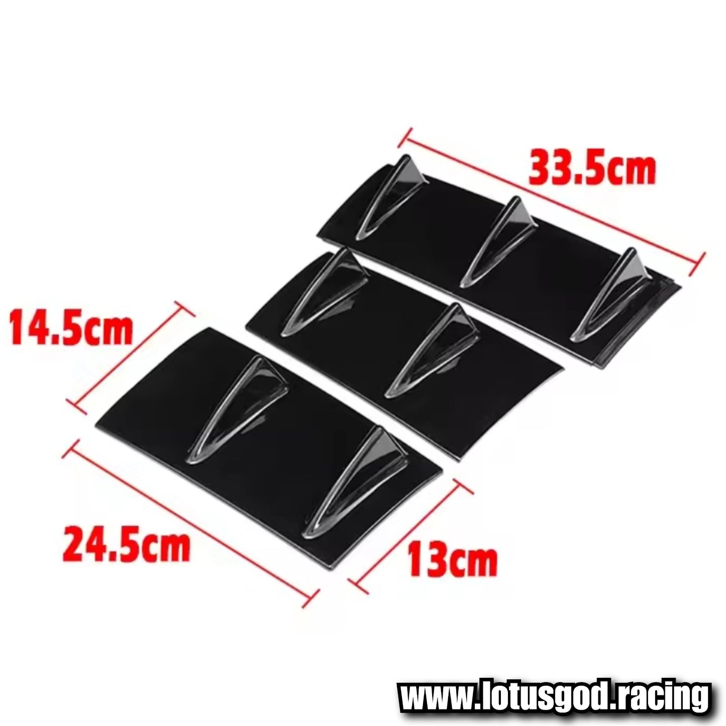 Universal 3 Pieces Black | Carbon Fiber Print 7 Shark Fins Canard Wing Lip Lower Chassis Spolier Diffuser Black ABS For Rear Bumper