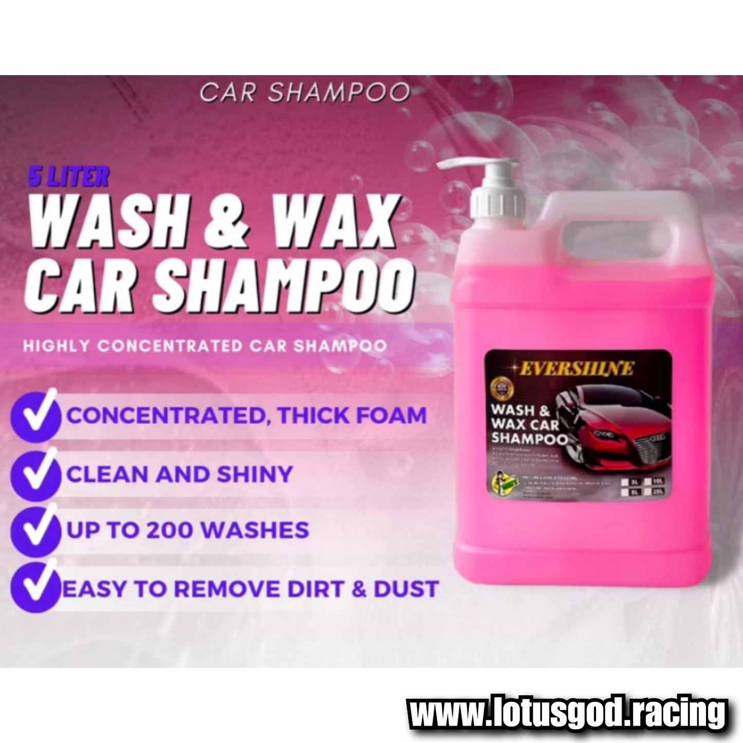 5 Liter Thick Pink Angel Nano Tech Wash + Wax & Shine Car Wash Cleaner Foam Shampoo For Motorcycle Car Lorry Van Pick Up Etc