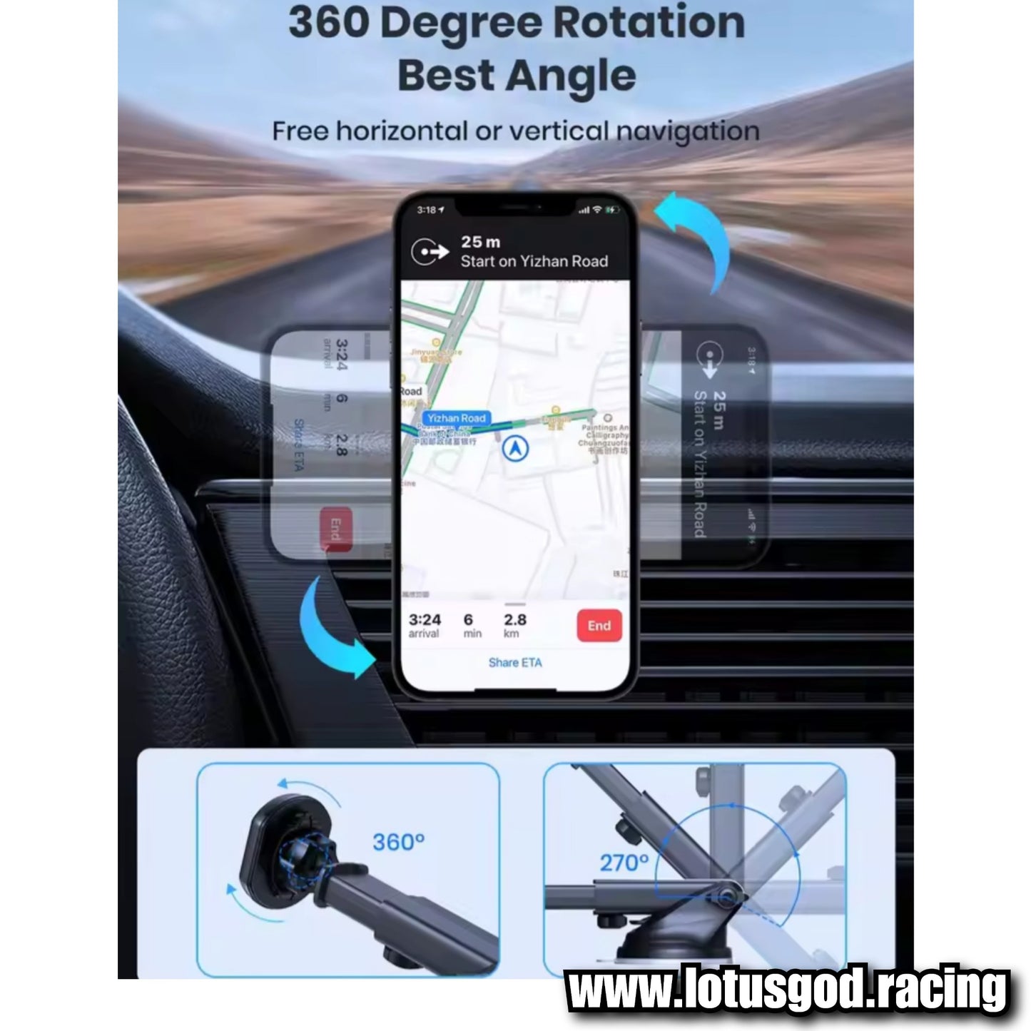 Universal Dash Strong Suction 360 Degree Suction Foldable Magnetic Phone Holder For MagSafe Dashboard Magnet Car Mount for iPhone Android Handphone Etc