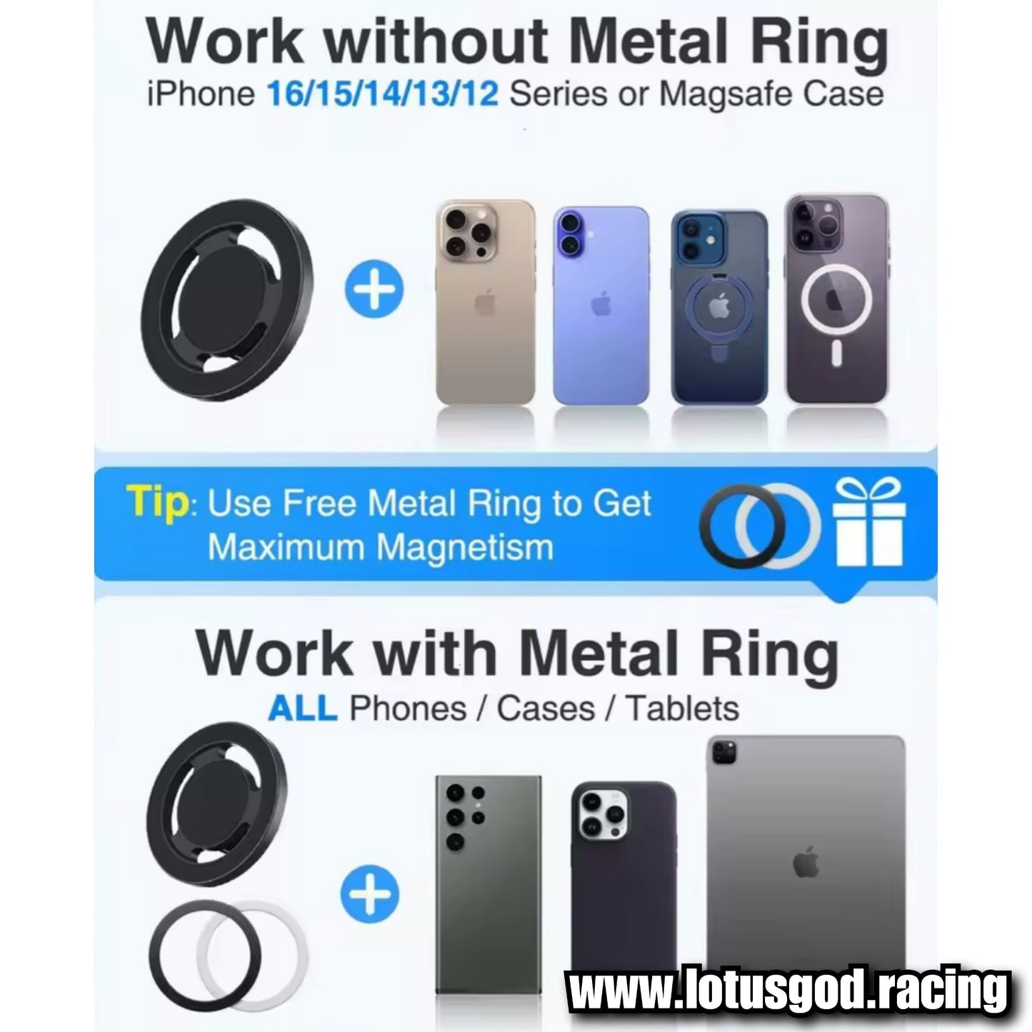 180 Degree Rotatable Angle Dashboard Clip Magnetic Phone Holder Ring Car MagSafe Mount For Android Phone iPhone Pro Max Mini Mag Safe Case Bracket Adapter