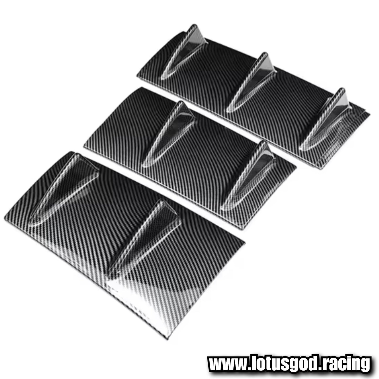 Universal 3 Pieces Black | Carbon Fiber Print 7 Shark Fins Canard Wing Lip Lower Chassis Spolier Diffuser Black ABS For Rear Bumper
