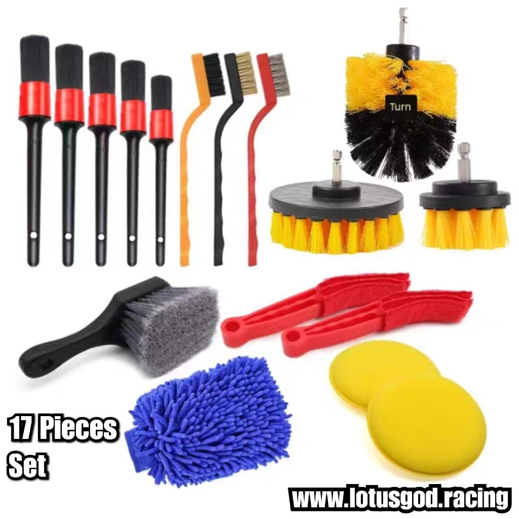 17 Pieces Premium Car Sponge Detailing & Drill Brush Power Scrubber Set For Wheel Tyre Car Floor Mat Etc