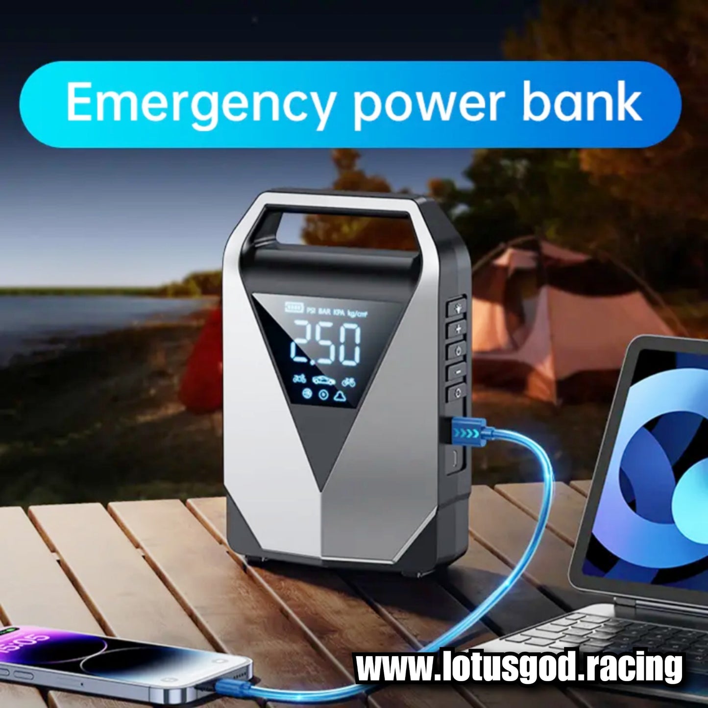 12000mah 4 In 1 Portable 12 Volts Car Jump Start + Air Pump Compressor Tyre Inflator + Power Bank + Led Light 12V Car Battery Starter