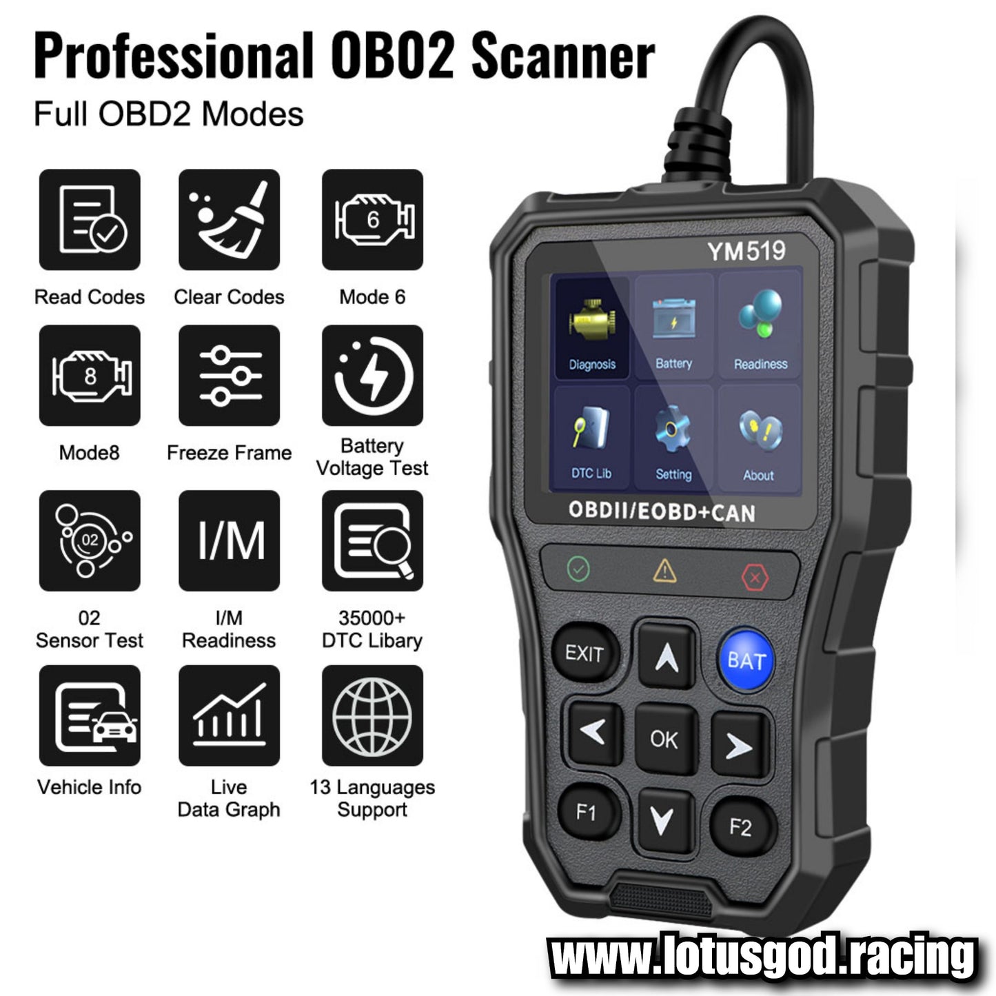 Wired OBD Code Reader OBD2 Code Reader Fault Code Check Clear Scanner Multi Language Car Diagnostic Tools Engine System + Battery Tester Tool