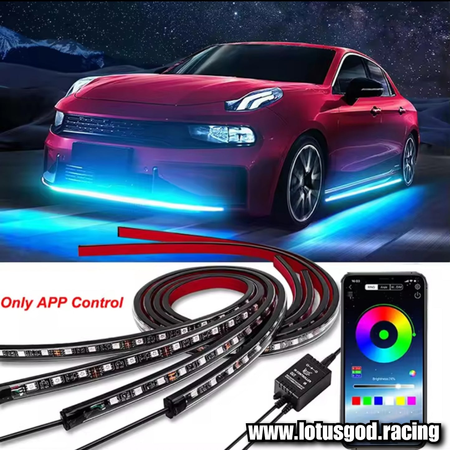 12 Volts Undercarriage RGB Flexible LED Bottom Chassis Underglow Strip Light Waterproof Phone APP Control Neon Underbody Light Lamp