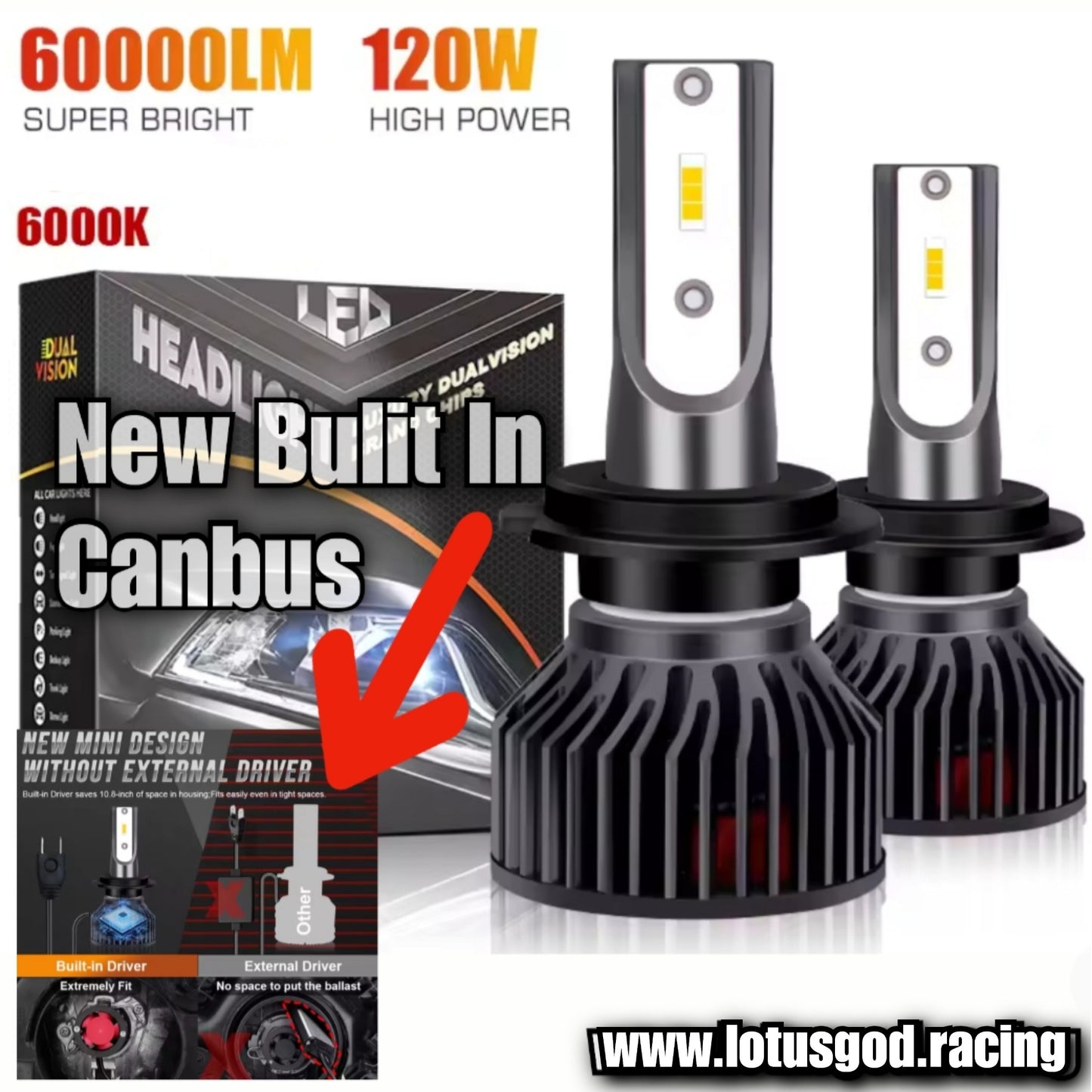 H1 | H4 Hi Low Beam | H7 | H11 | HB3 9005 | HB4 9006 Pure White 6000K Super 12 Volt K10 Canbus 160W 60000LM CSP Chips Super Bright Focus Beam With Canbus Decode Function
