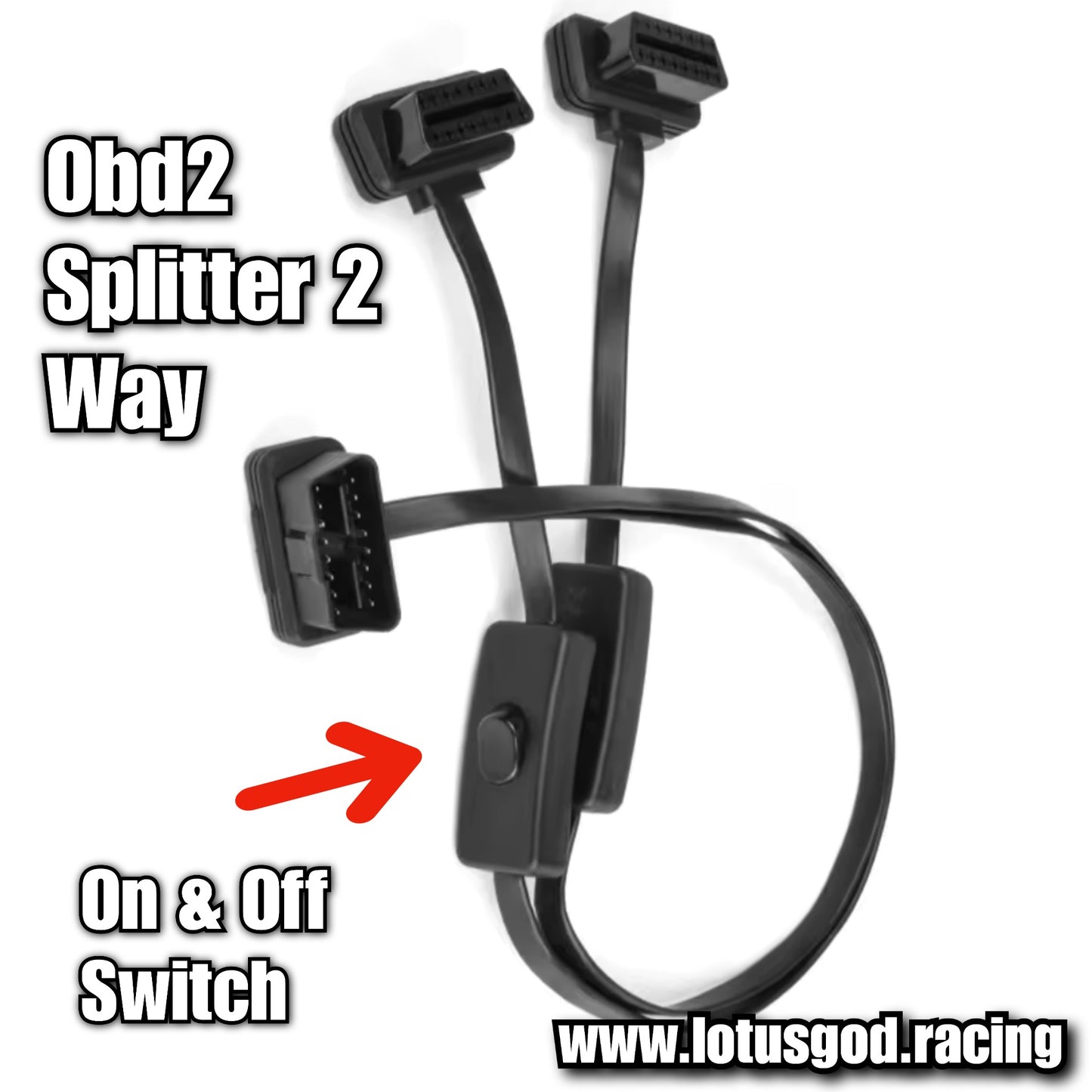 2 Way Splitter On Off Switch Flat + Thin 16 Pin OBD 2 Extender OBD2 ELM327 Male To Dual Female Y Elbow OBDII Extension Connector Cable Socket For Car