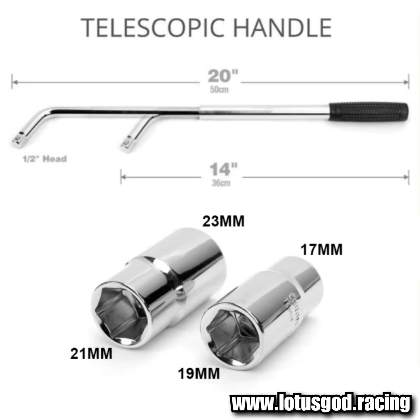 1/2" Extendable Long 50cm Retractable Breaker Bar Socket Sleeve 17mm/19mm/21mm/23mm Vanadium Steel Wrench Tool For Car Bike Wheel Nut
