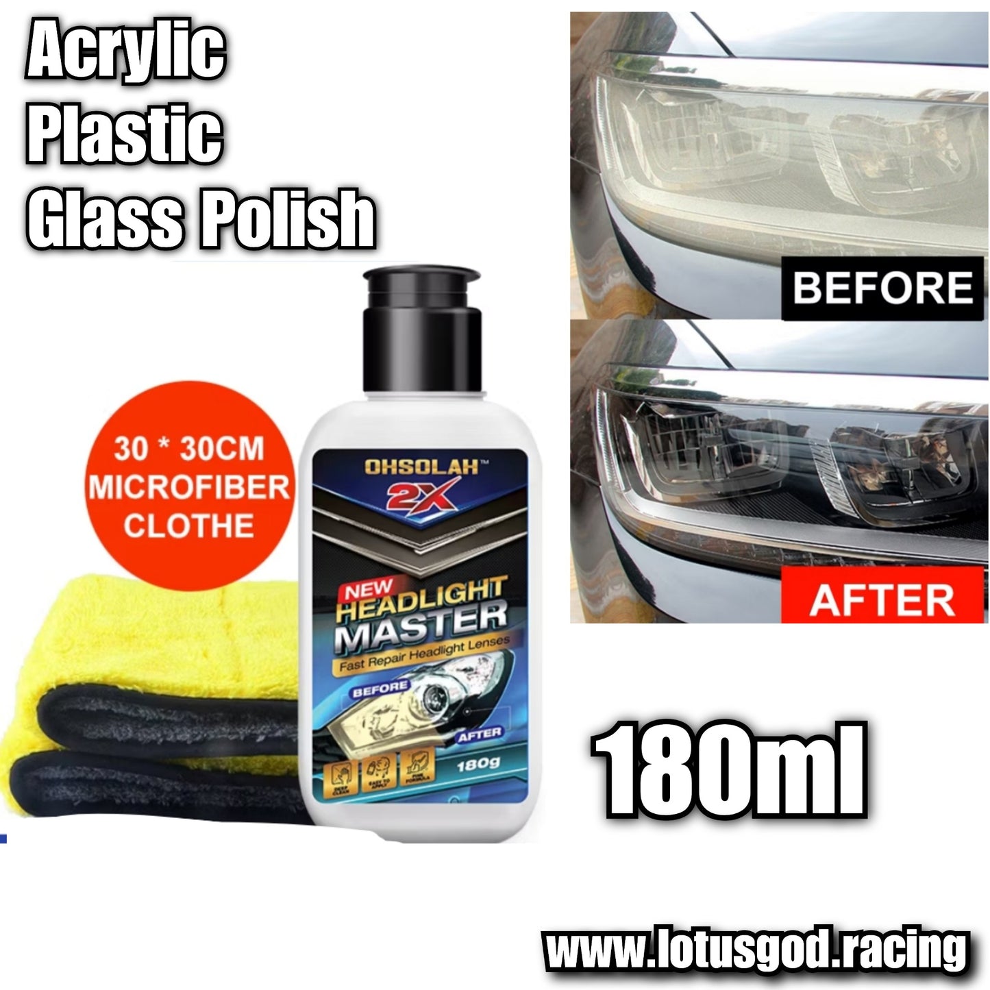 Headlight Car Plastic Acrylic Polish Dull Yellow Head Lamp Glass Len Scratch Removal Cleaner 180ml