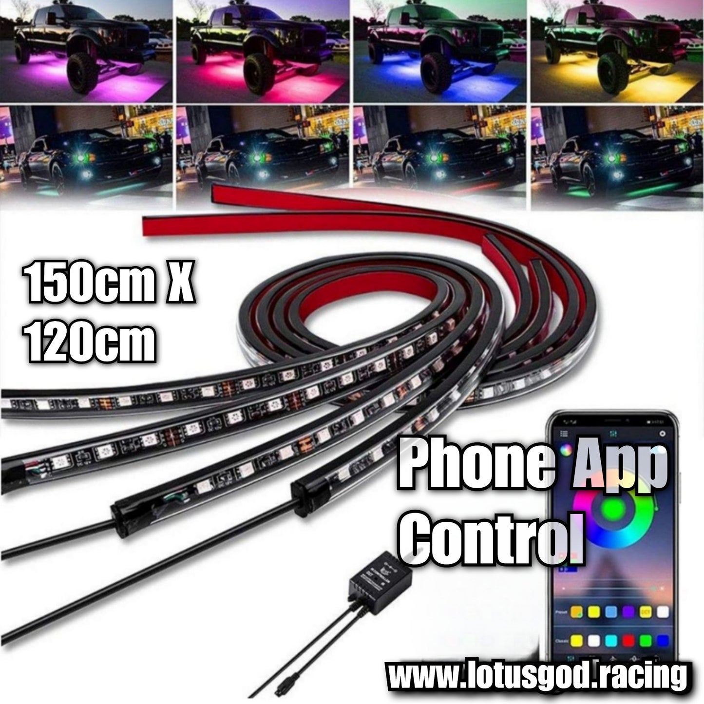 12 Volts Undercarriage RGB Flexible LED Bottom Chassis Underglow Strip Light Waterproof Phone APP Control Neon Underbody Light Lamp