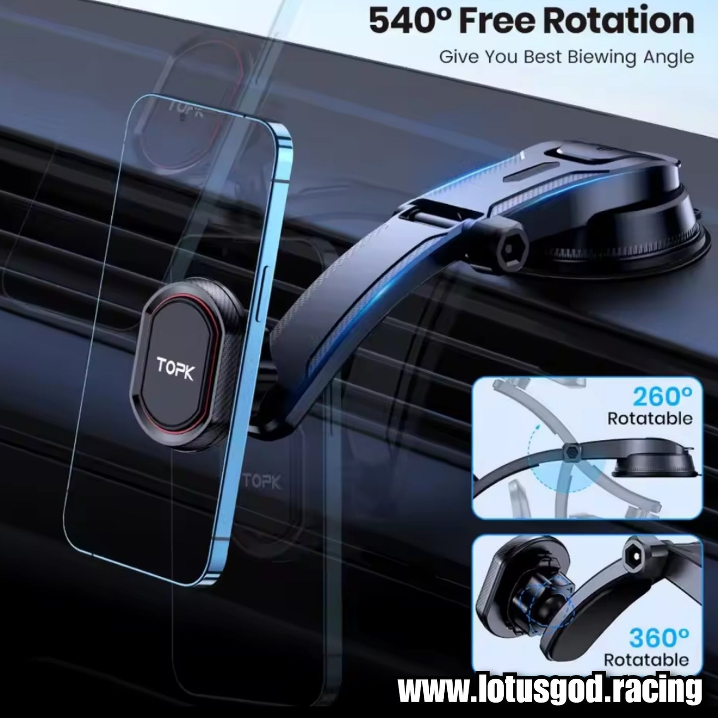 Universal Dashboard & Air Con Vent Strong Suction 360 Degree Suction Foldable Magnetic Phone Holder For MagSafe Dash Magnet Car Mount for iPhone Android Handphone Etc