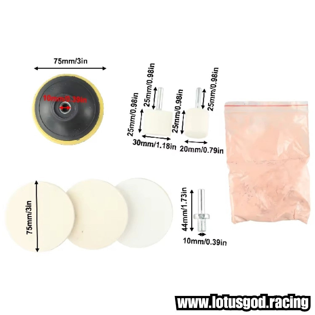 8 Pieces Tampered Glass Polish Kit For Window Windscreen Windshield Light Swirl Watermark Scratch Remover + Waxing Pads With Polishing Cerium Oxide Red Powder Refurbishing Tool