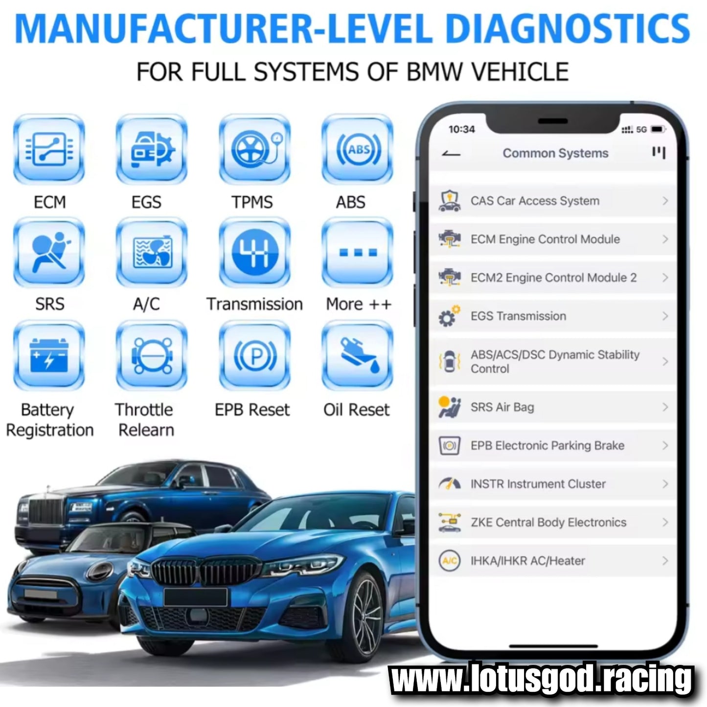 Obd2 16 Pin Wireless OBD Scanner Iphone Android Bluetooth 5.0 ABS SRS Airbag TPMS Oil Reset Diagnostic Scan Tool OBDII Code Reader For BMW | Mini Cooper | Rolls Royce & Other Vehicles Etc