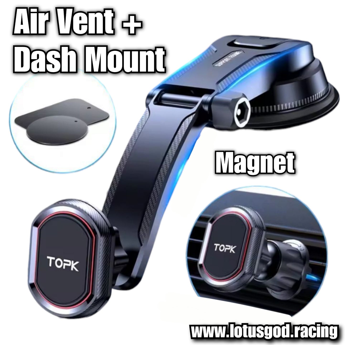 Universal Dashboard & Air Con Vent Strong Suction 360 Degree Suction Foldable Magnetic Phone Holder For MagSafe Dash Magnet Car Mount for iPhone Android Handphone Etc