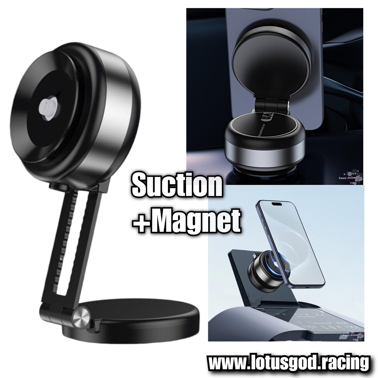 Universal Type C Rechargeable Strong Suction 360 Degree Suction Foldable Magnetic Phone Holder For MagSafe Dashboard Magnet Car Mount for iPhone Android Handphone Etc