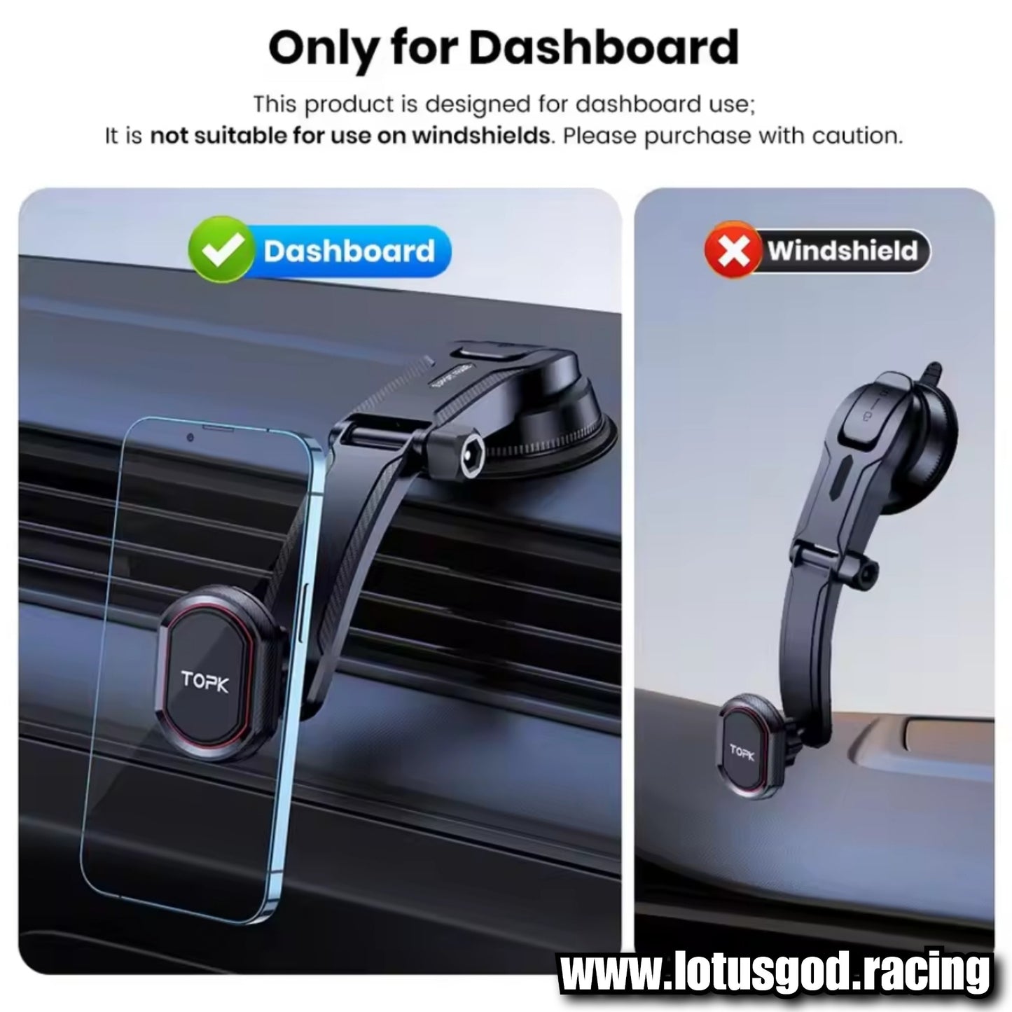 Universal Dashboard & Air Con Vent Strong Suction 360 Degree Suction Foldable Magnetic Phone Holder For MagSafe Dash Magnet Car Mount for iPhone Android Handphone Etc