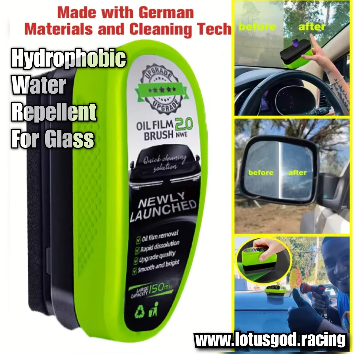 Windscreen Hydrophobic Rain Repellent Glass Cleaner Oil Film Remover Sponge For Window Windshield Rear View Side Mirror Helmet Goggles 150ml