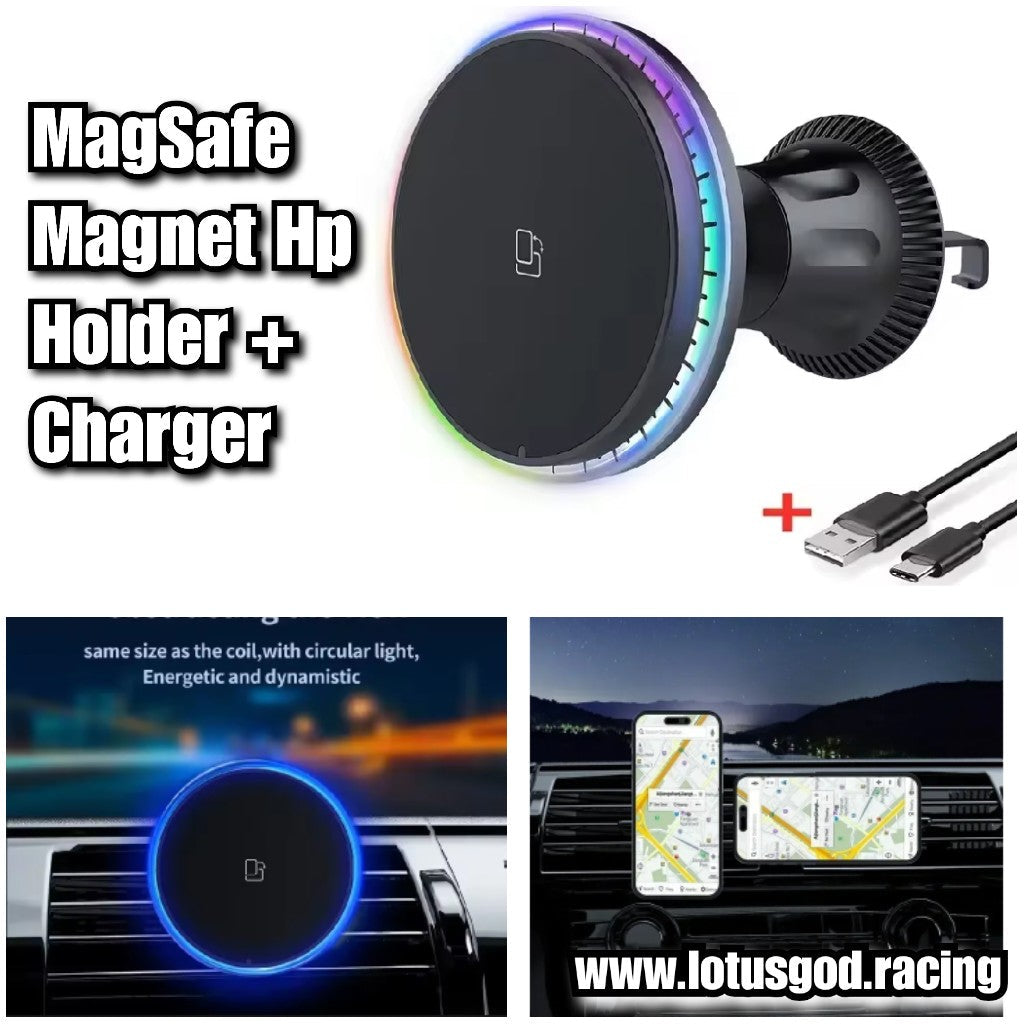 30W Air Con Vent Clip Magnet Wireless Mag Safe Rainbow Led Light Car Charger Magnetic Mount Phone Holder Stand For Fast Charging MagSafe iPhone Mini Pro Max