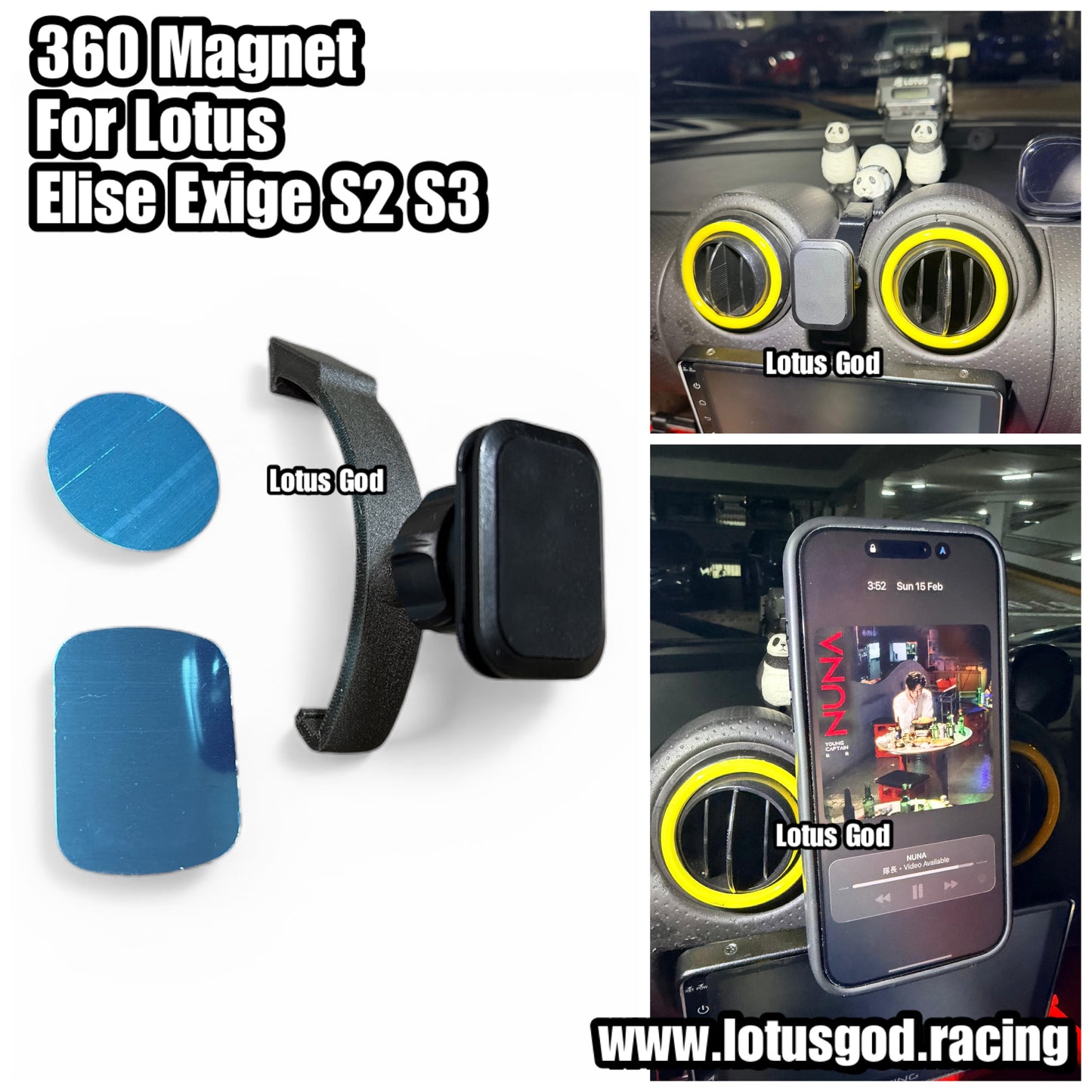 360° Magnetic Phone Center Air Con Dashboard Magnet Hp Mount For Lotus Elise & Exige (S2 / S3)