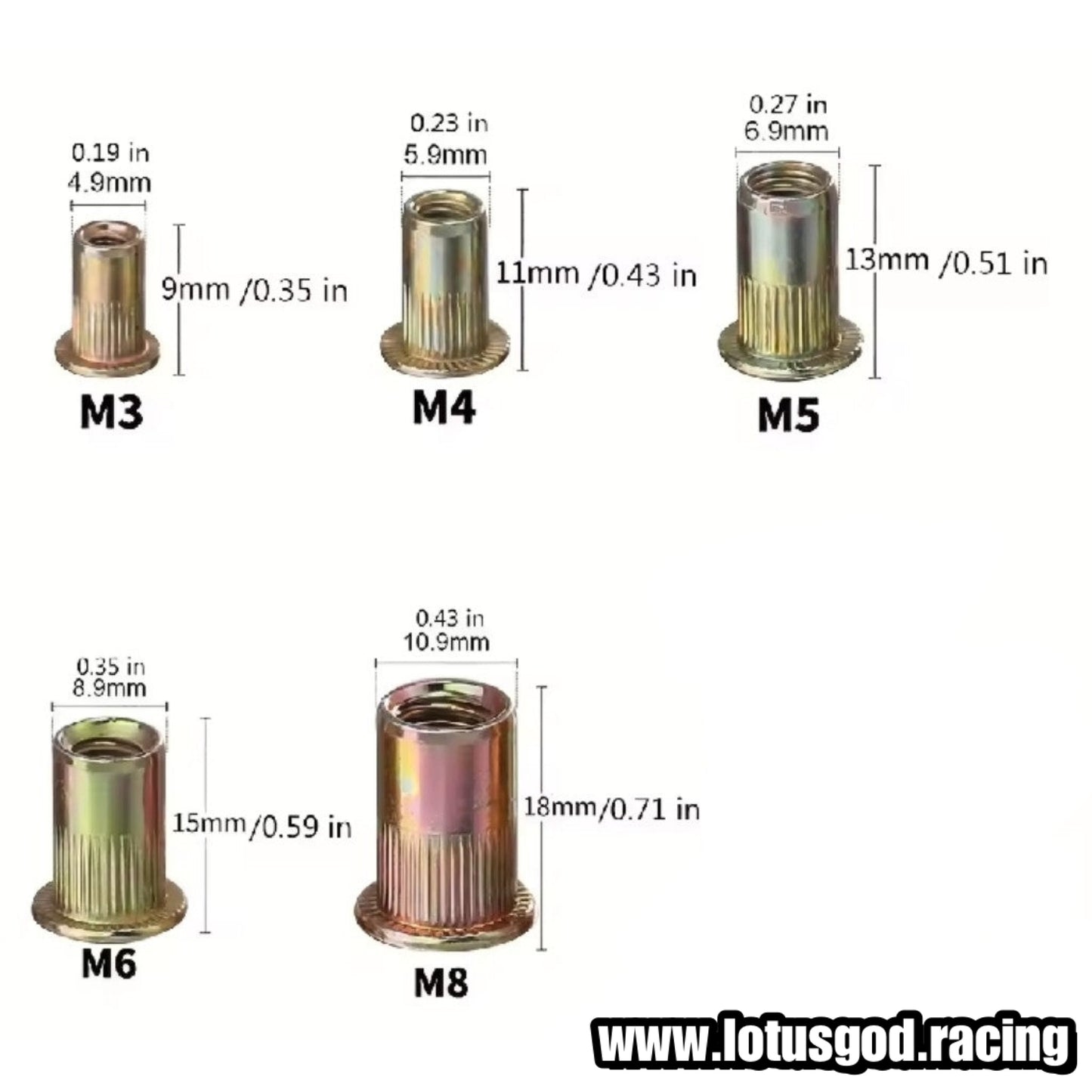 Heavy Duty M3 M3 M5 M6 M8 Rivet Nut Carbon Steel Threaded Bolt Rivot Assortment Kit (100 Pieces)