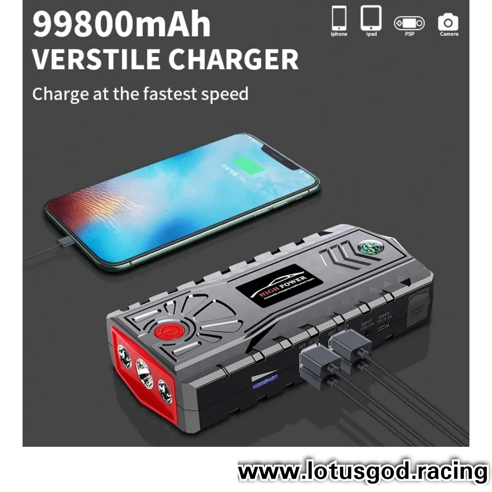 ⚠️99800mAh⚠️12V Car Jumper Car Tyre Air Pump Starter Booster Portable USB  Charger Car Emergency Start Car PowerBank