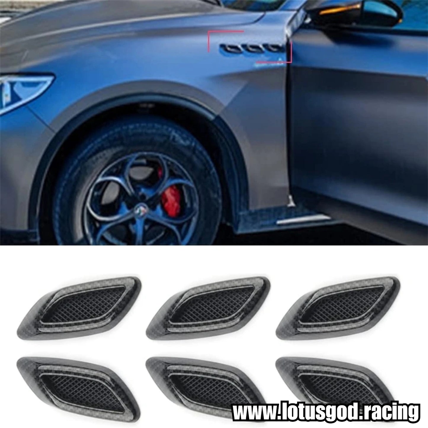 6 X Universal Front Side Fender Bumper Air Flow Intake Shark Fin Panel Grill Vent Maserati Look Scoop