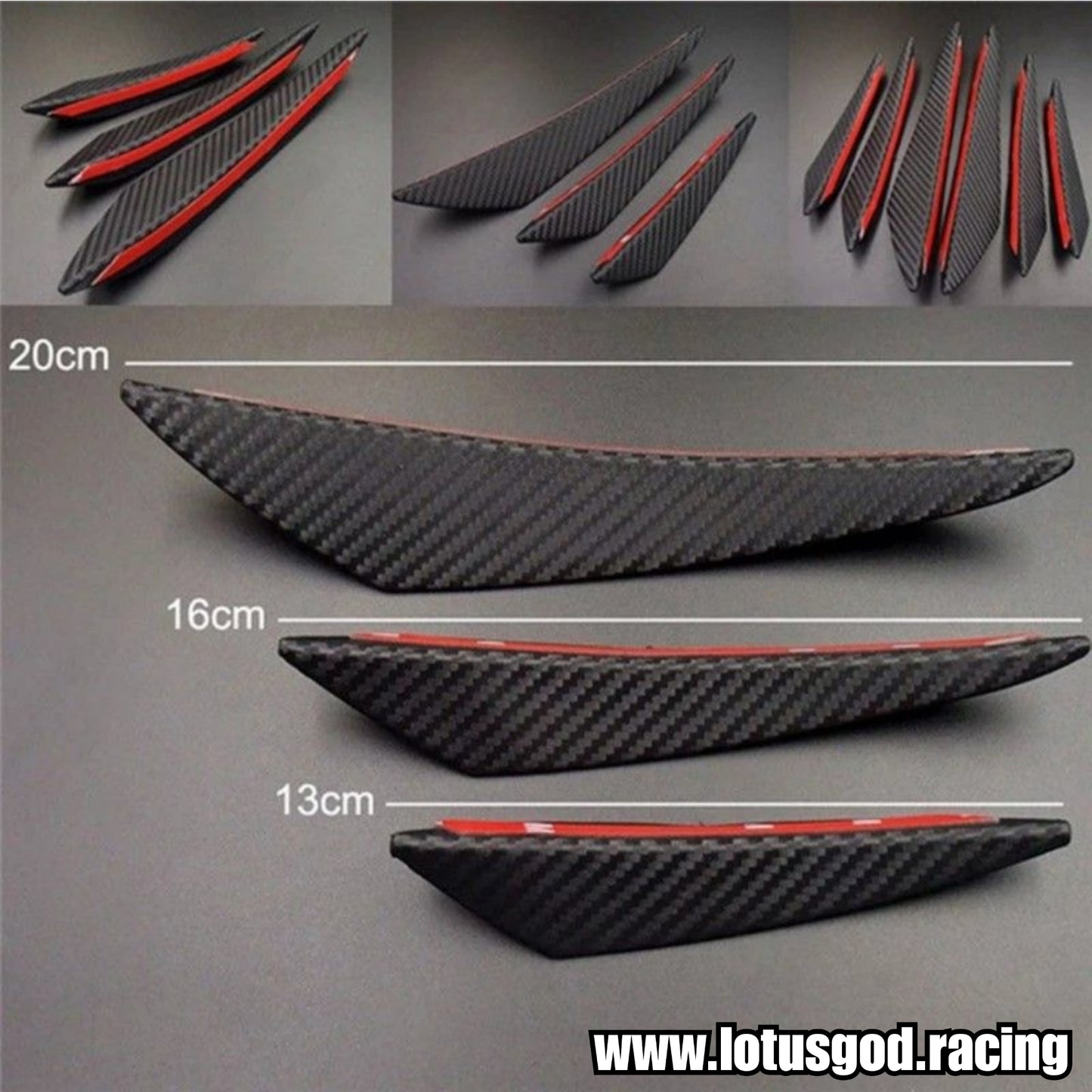 Universal 6 Pieces Flexible Black | Carbon Fiber Look Canard Splitter For Race Car Truck Van Lorry Front Bumper Boot Spoiler