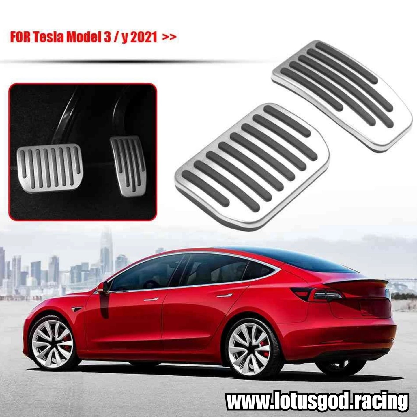 Silver Aluminium Non Slip Accelerator Brake Pedal Cover Pad Set For Tesla Model 3 Y 2021 Interior Accessories