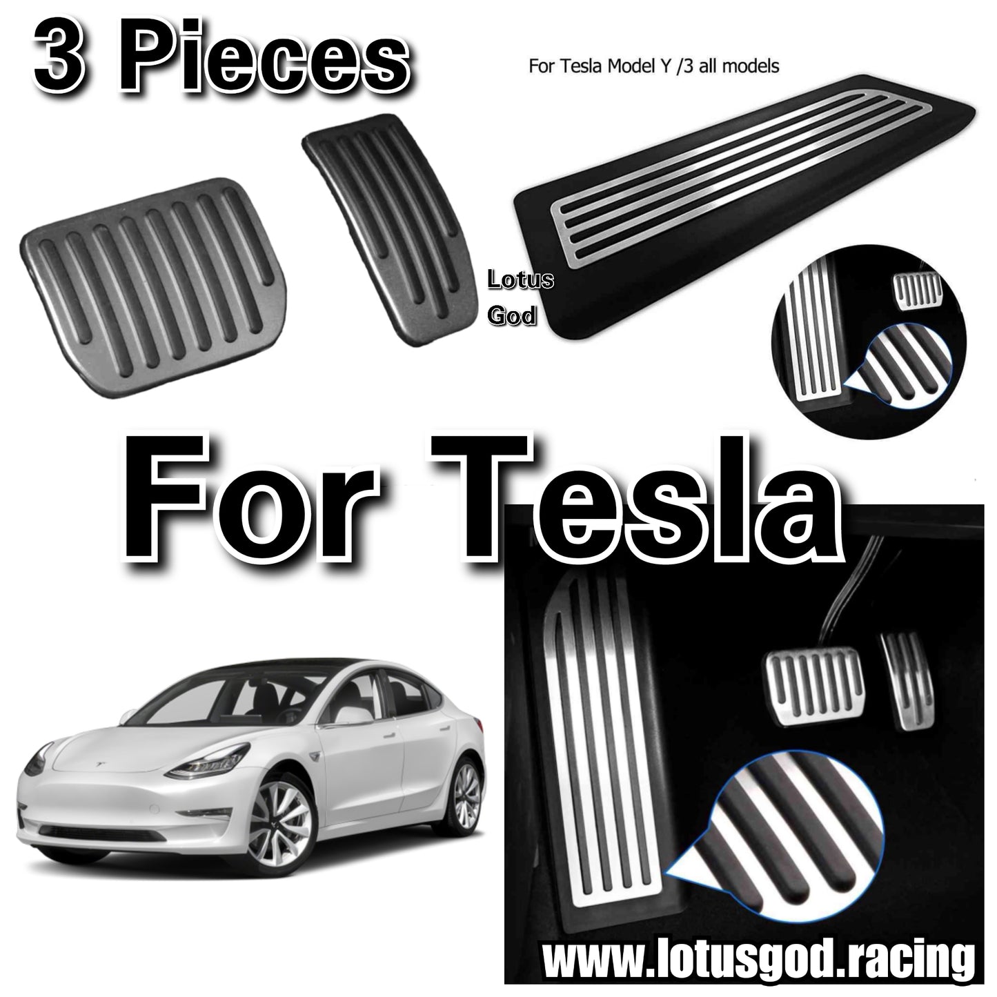 Silver Aluminium Non Slip Accelerator Brake Pedal Cover Pad Set For Tesla Model 3 Y 2021 Interior Accessories