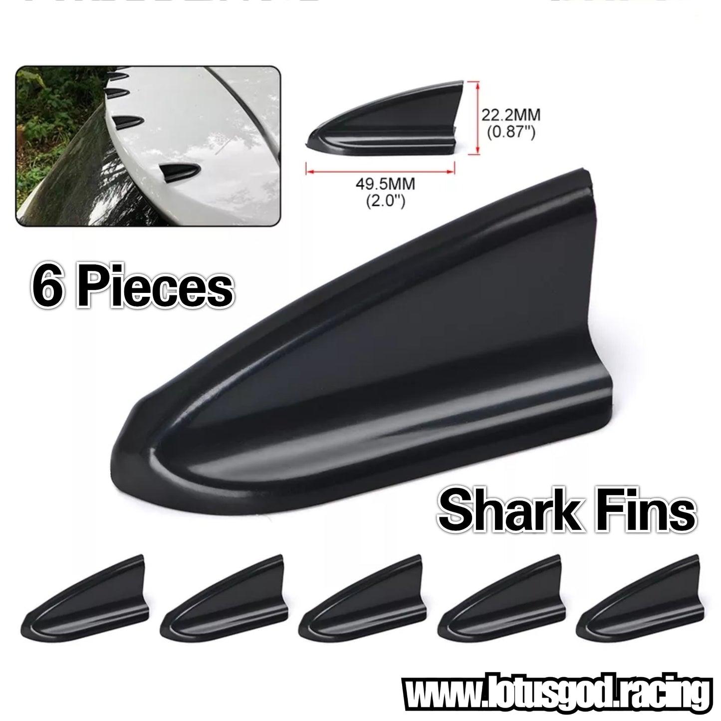 Roof Spolier Boot Fender Bonnet Shark Fins (6 Pieces)