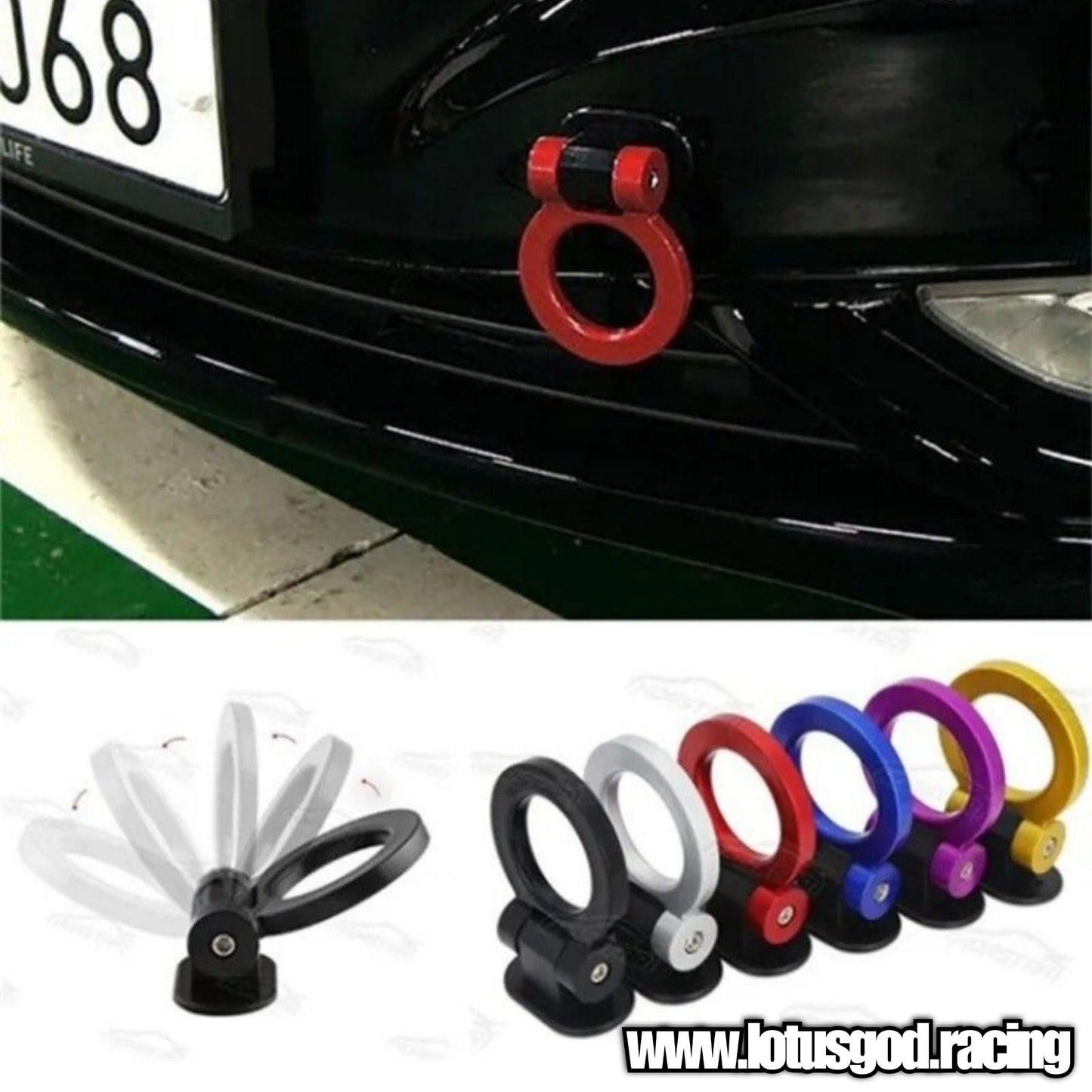 Universal Round ABS Plastic Display Tow Hook Front Rear Bumper Sticker Strap Ropes Towing Bars