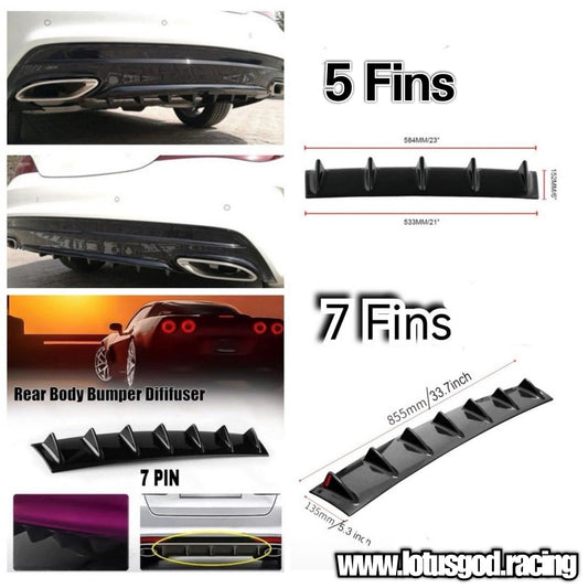 Universal 5 | 7 Shark Fins Canard Wing Lip Lower Chassis Spolier Diffuser Black ABS For Rear Bumper