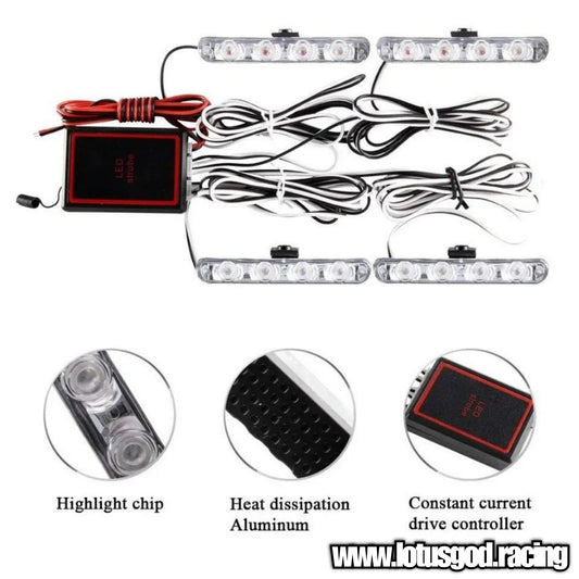 12 Volts Strong Powerful Strobe Red | White | Blue Red Police Led 16 LED Lights + Wireless Controller