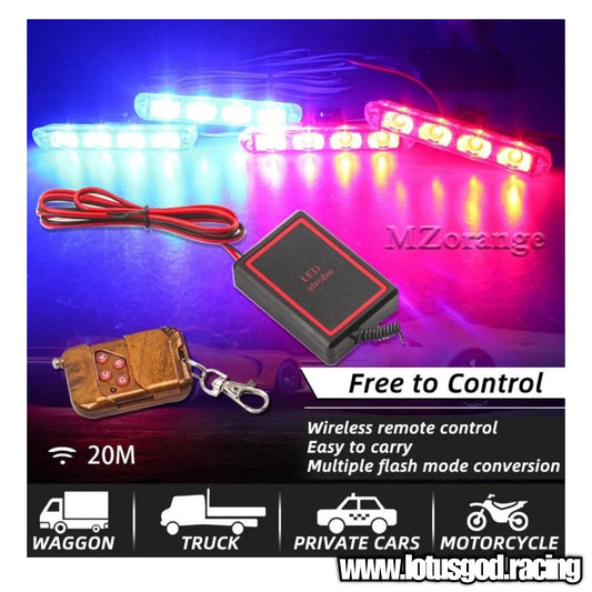 12 Volts Strong Powerful Strobe Red | White | Blue Red Police Led 16 LED Lights + Wireless Controller