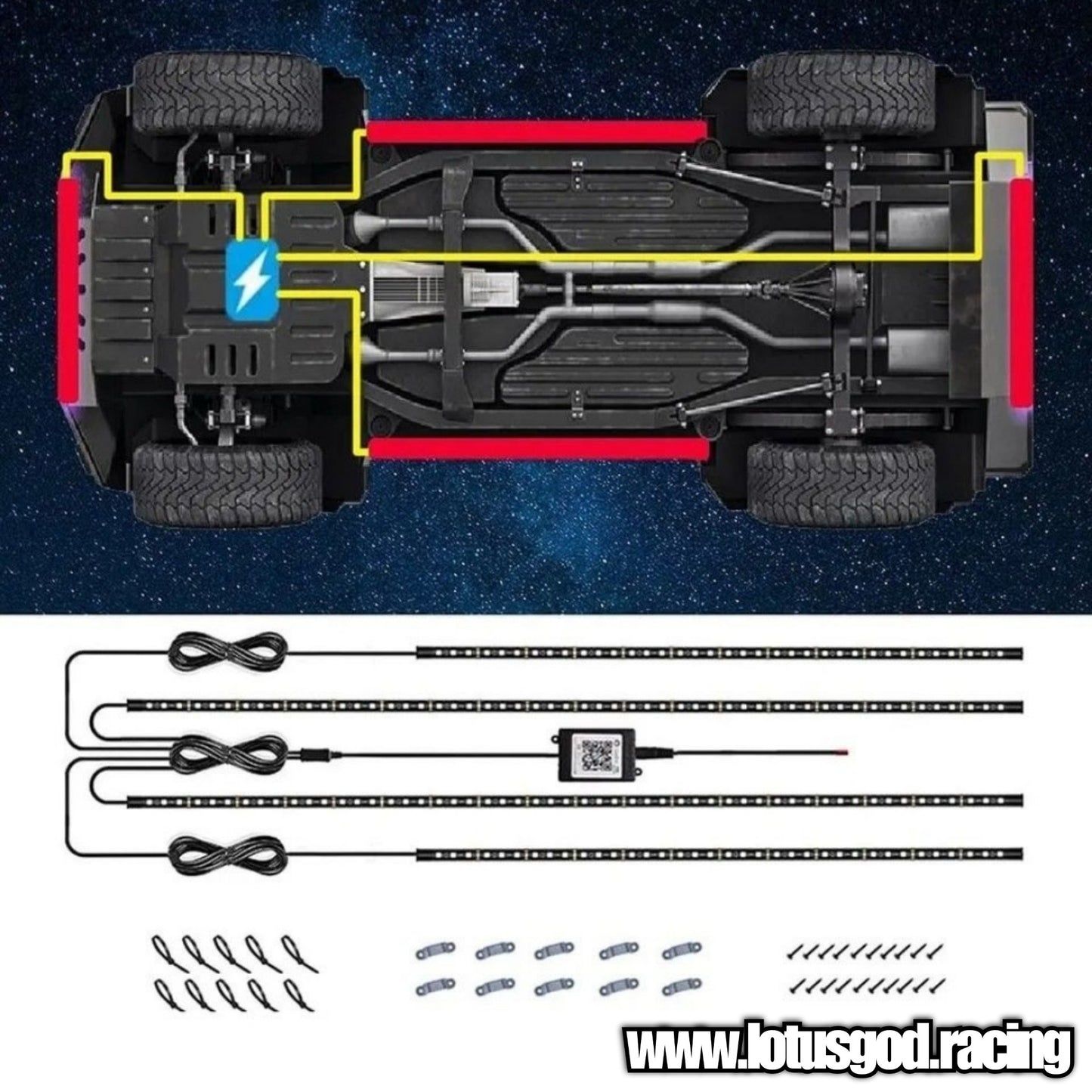 12 Volts Undercarriage RGB Flexible LED Bottom Chassis Underglow Strip Light Waterproof Remote/APP Control Neon Underbody Light Lamp