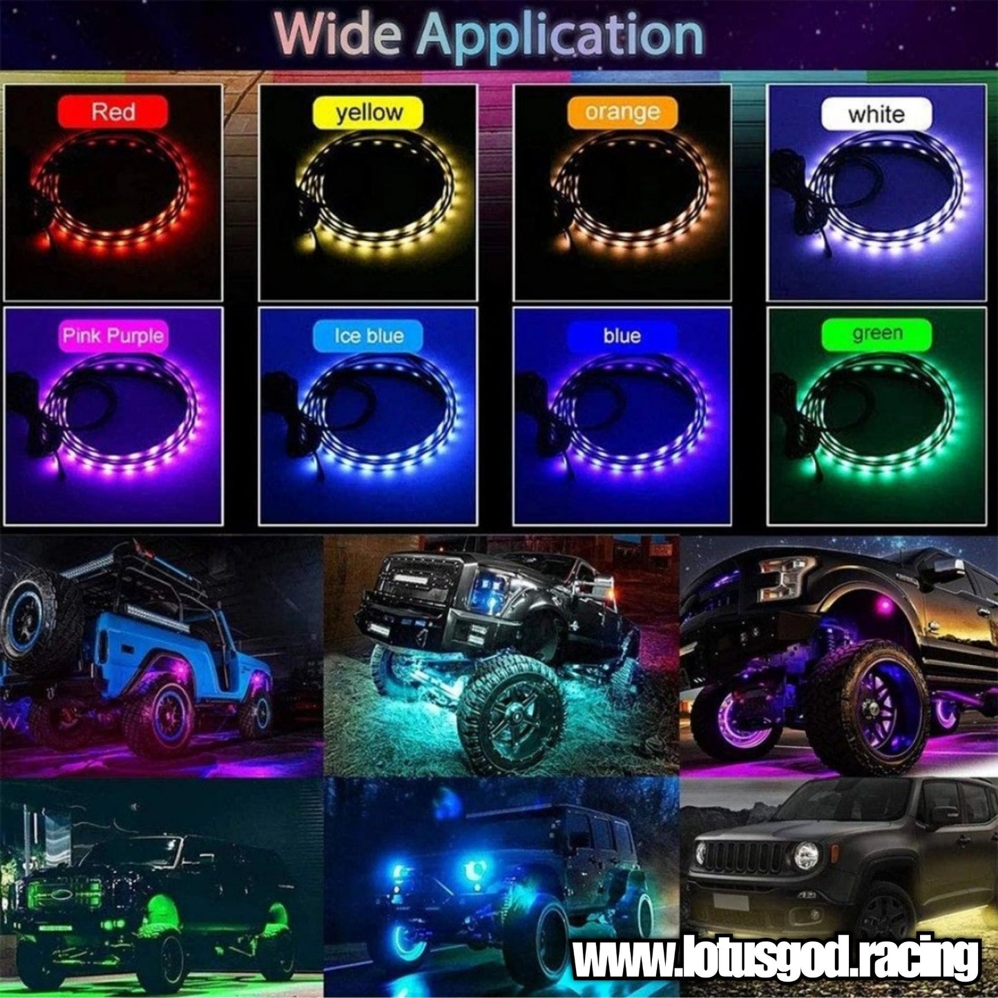 12 Volts Undercarriage RGB Flexible LED Bottom Chassis Underglow Strip Light Waterproof Remote/APP Control Neon Underbody Light Lamp