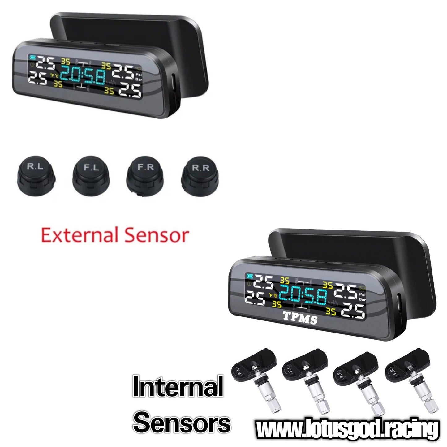 Tpms Wireless Solar Power Rechargeable USB LED Internal | External Tyre Pressure Monitoring System for Real Time Detection