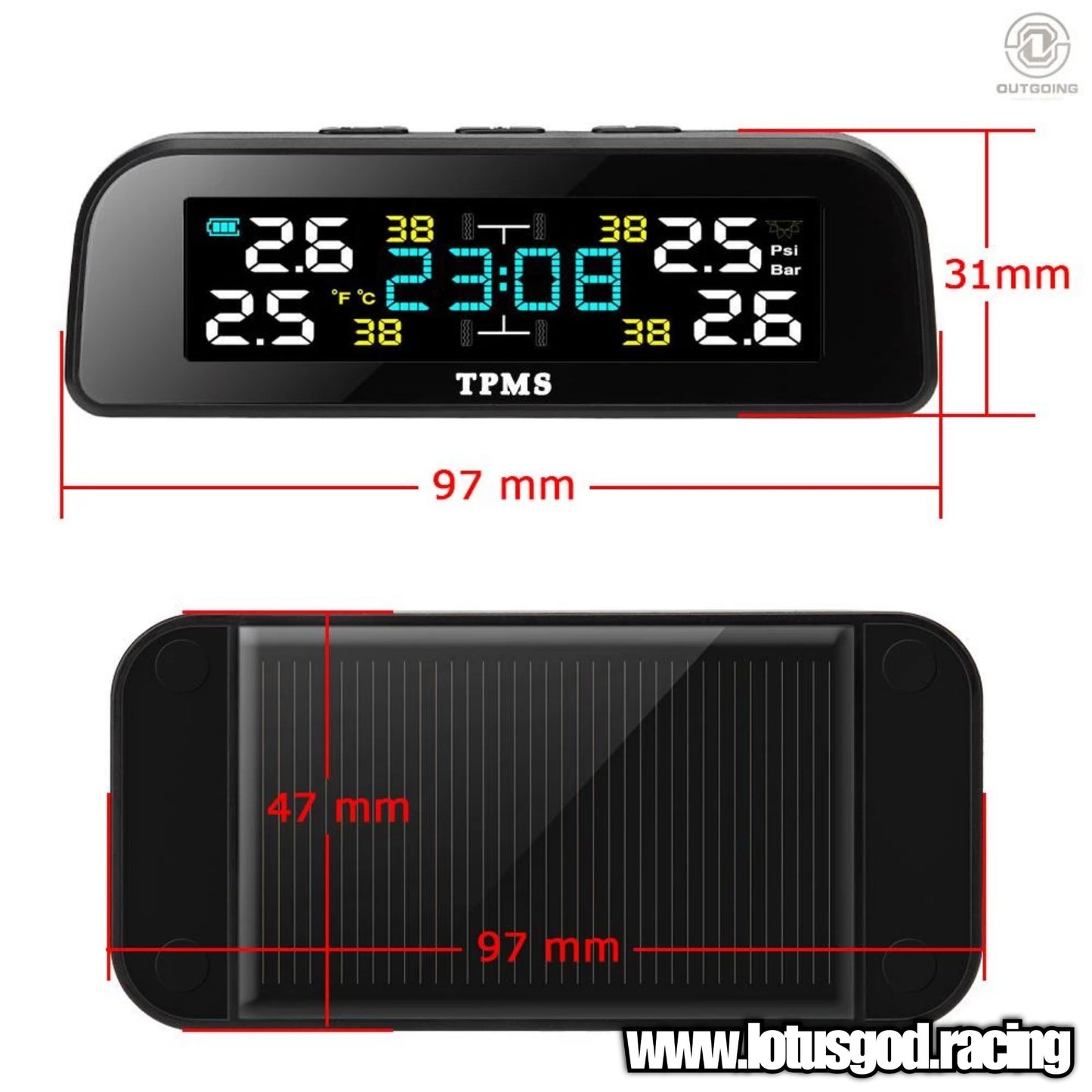 Tpms Wireless Solar Power Rechargeable USB LED Internal | External Tyre Pressure Monitoring System for Real Time Detection