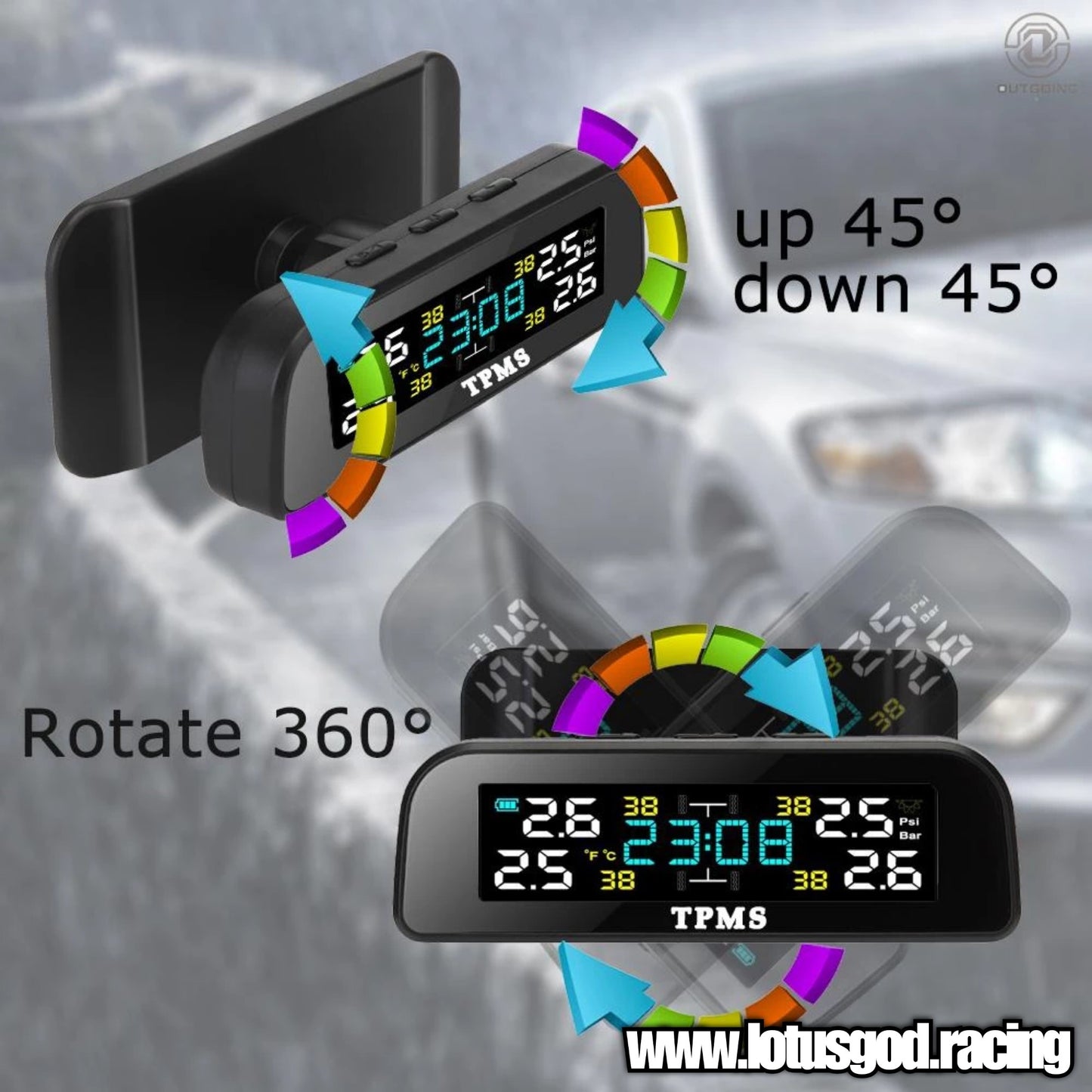 Tpms Wireless Solar Power Rechargeable USB LED Internal | External Tyre Pressure Monitoring System for Real Time Detection