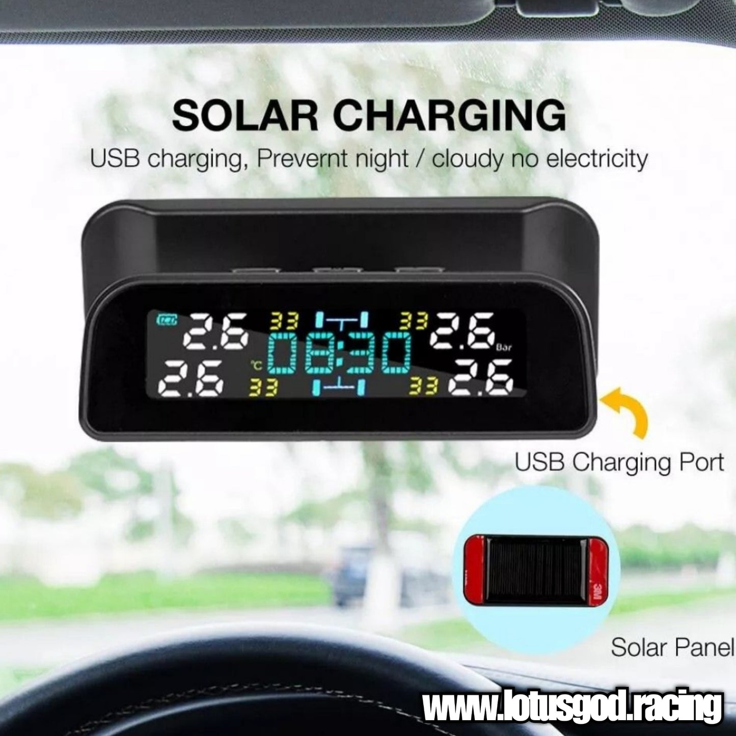 Tpms Wireless Solar Power Rechargeable USB LED Internal | External Tyre Pressure Monitoring System for Real Time Detection