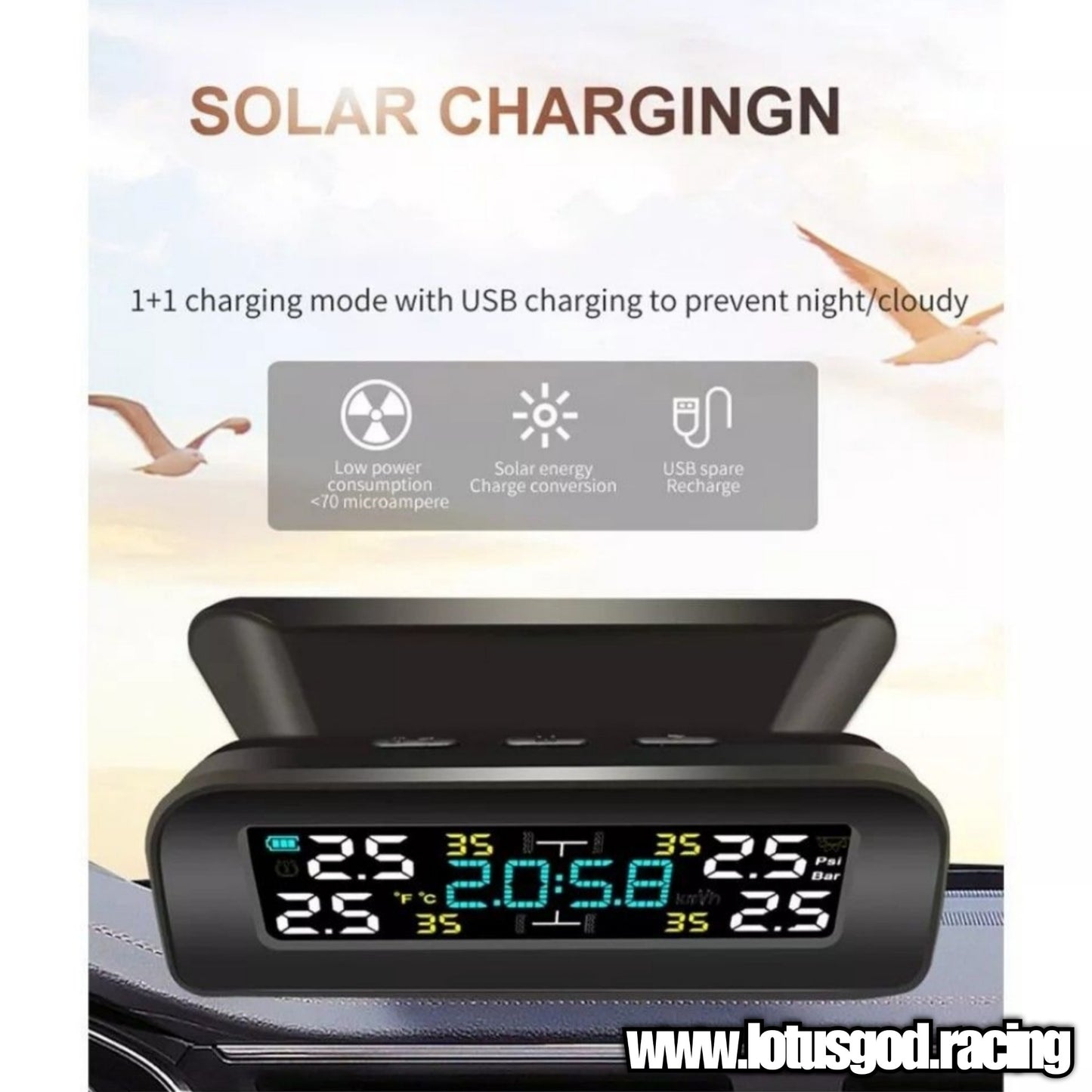 Tpms Wireless Solar Power Rechargeable USB LED Internal | External Tyre Pressure Monitoring System for Real Time Detection