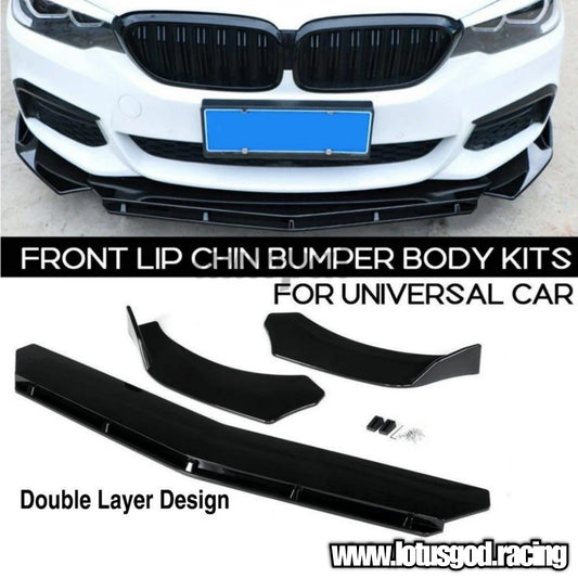 3 Pieces Custom Universal Front Car Bumper Splitter Bodykit Black ABS Plastic Lips