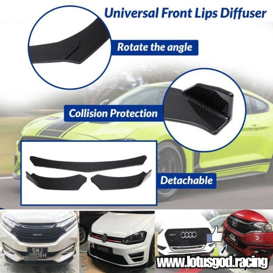 3 Pieces Custom Universal Front Car Bumper Splitter Bodykit Black ABS Plastic Lips